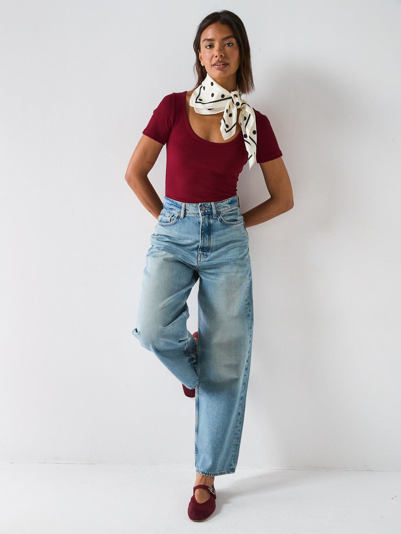 Image 4 of 6 of V by Very Scoop Rib Tee - Burgundy