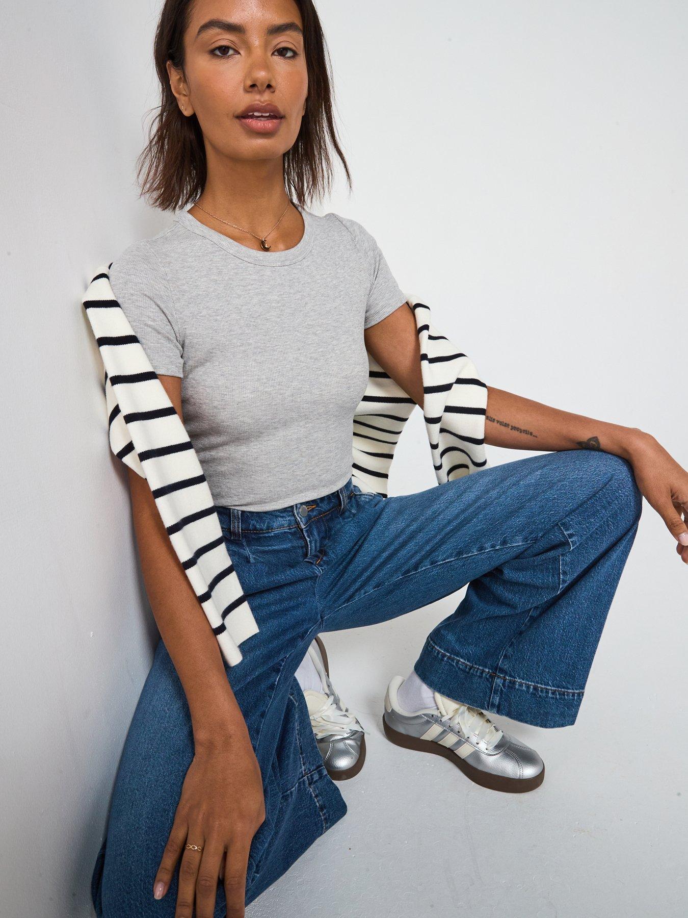 Image 4 of 6 of V by Very Short Sleeve Rib Tee - Grey