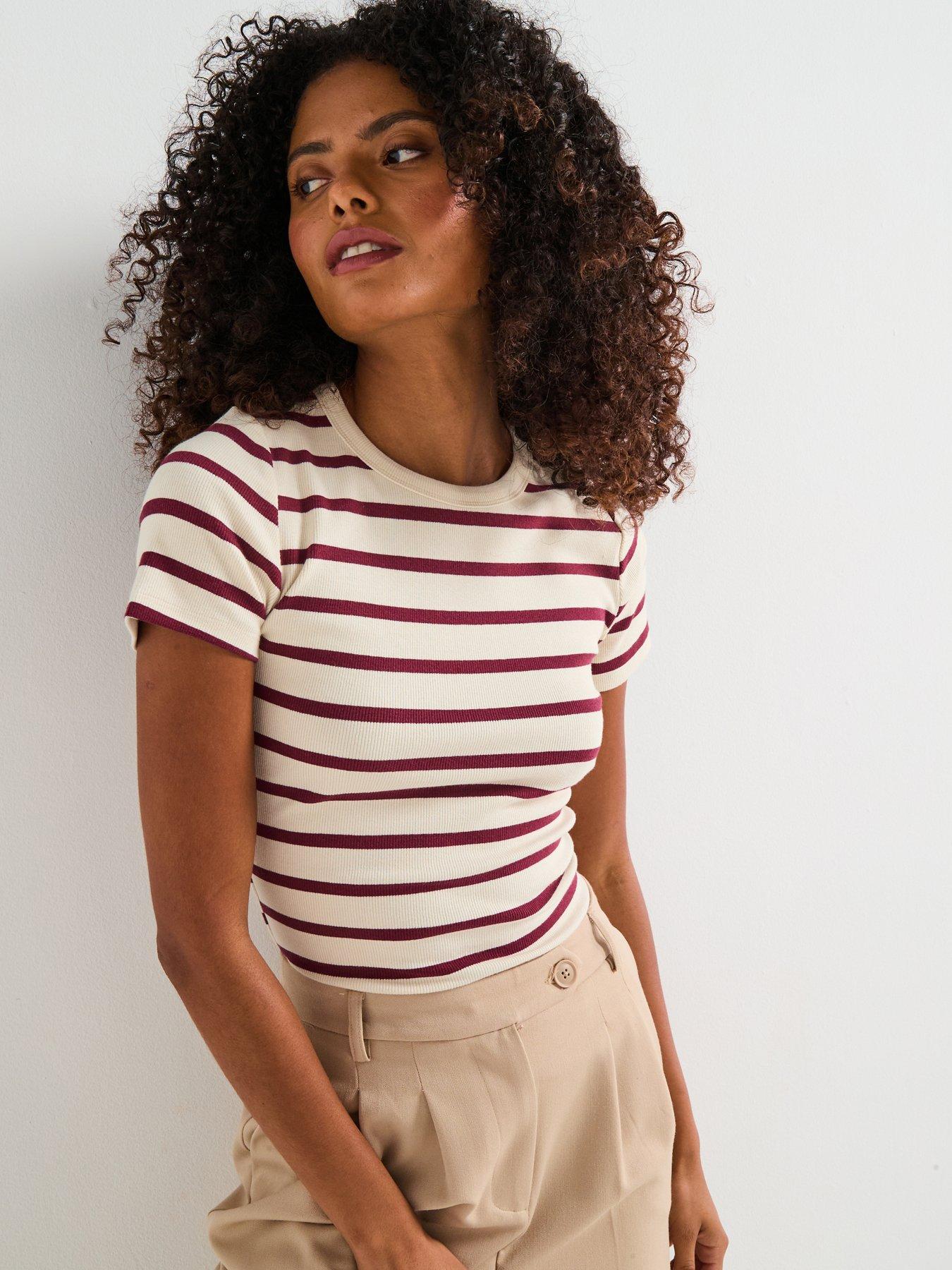 undefined Short Sleeve Rib Tee Scoop - Burgundy