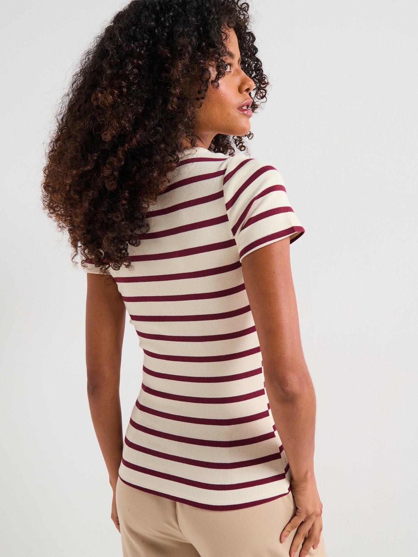 Image 2 of 5 of V by Very Short Sleeve Rib Tee Scoop - Burgundy