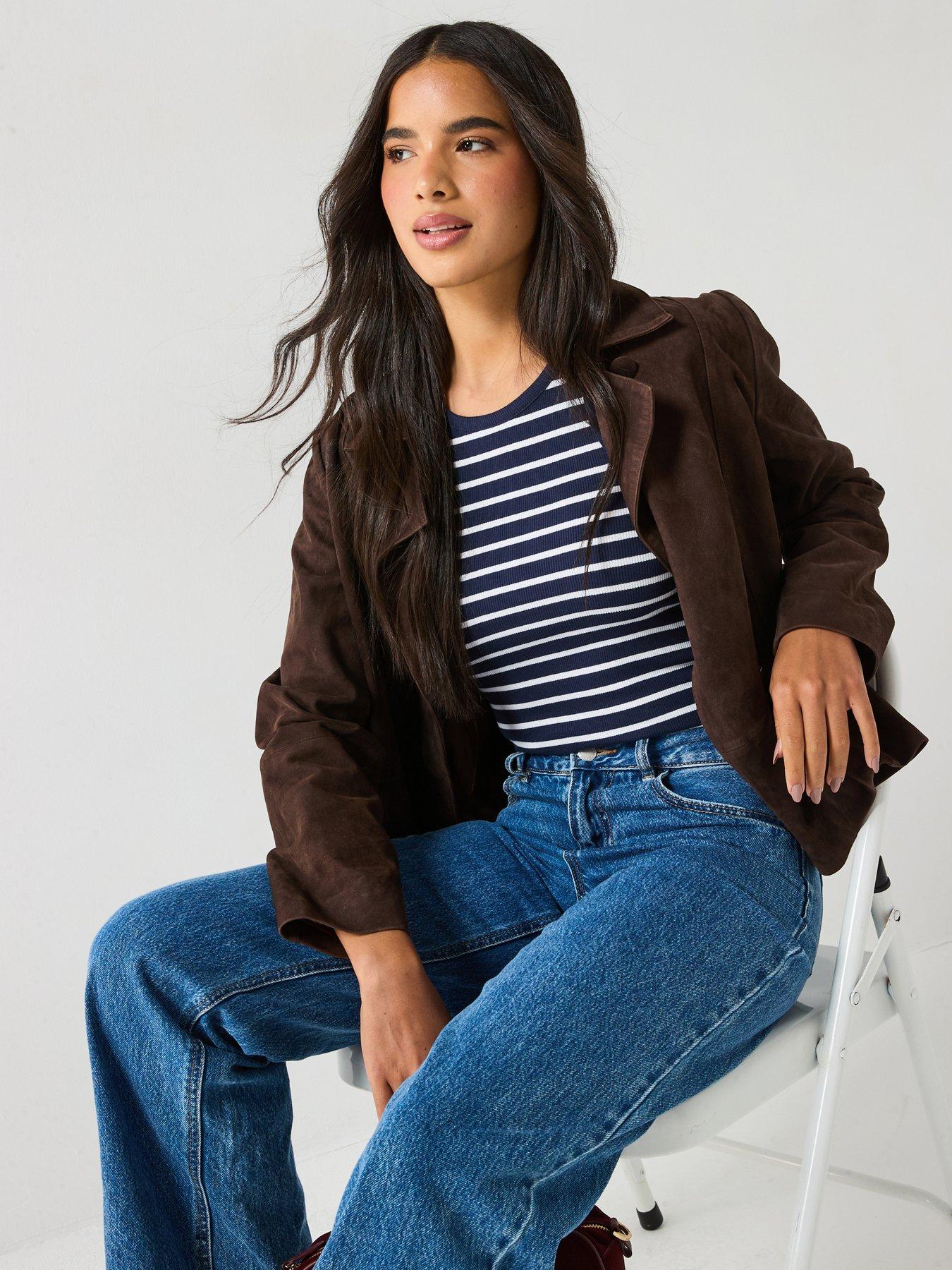 V by Very High Neck Rib Vest Stripe - Navy