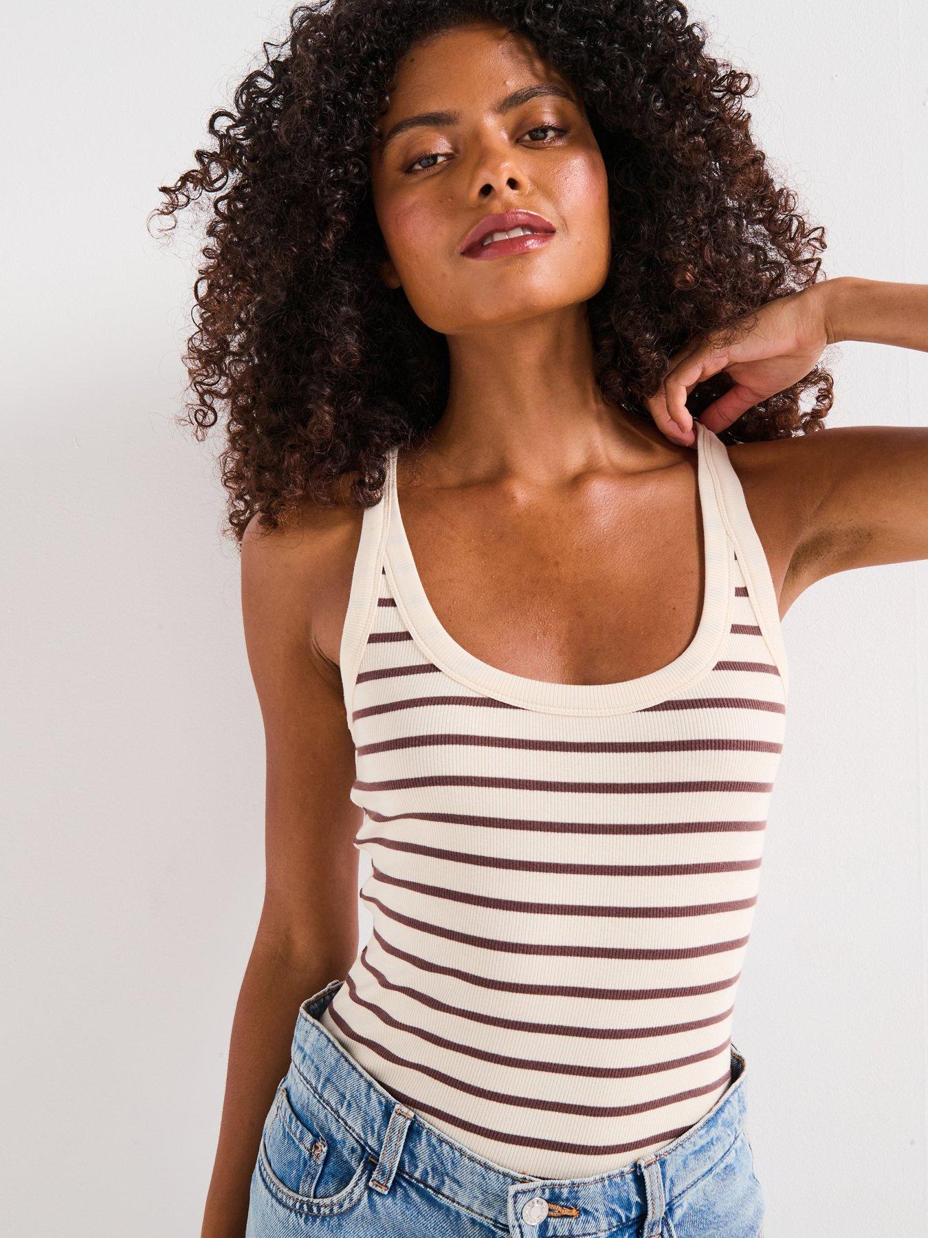  image of v-by-very-scoop-rib-vest-stripe-cream
