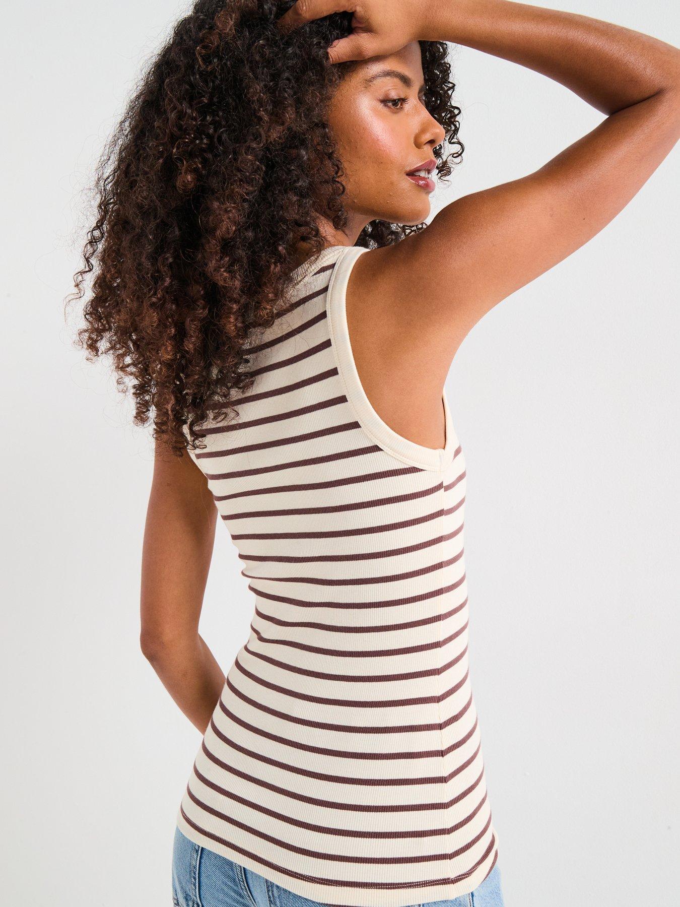  image of v-by-very-scoop-rib-vest-stripe-cream