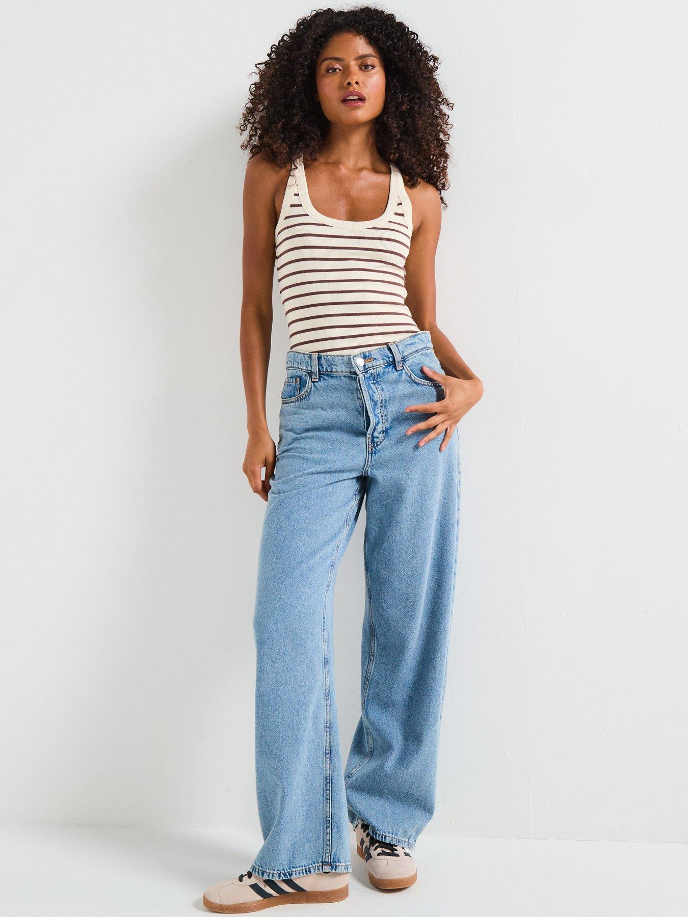  image of v-by-very-scoop-rib-vest-stripe-cream