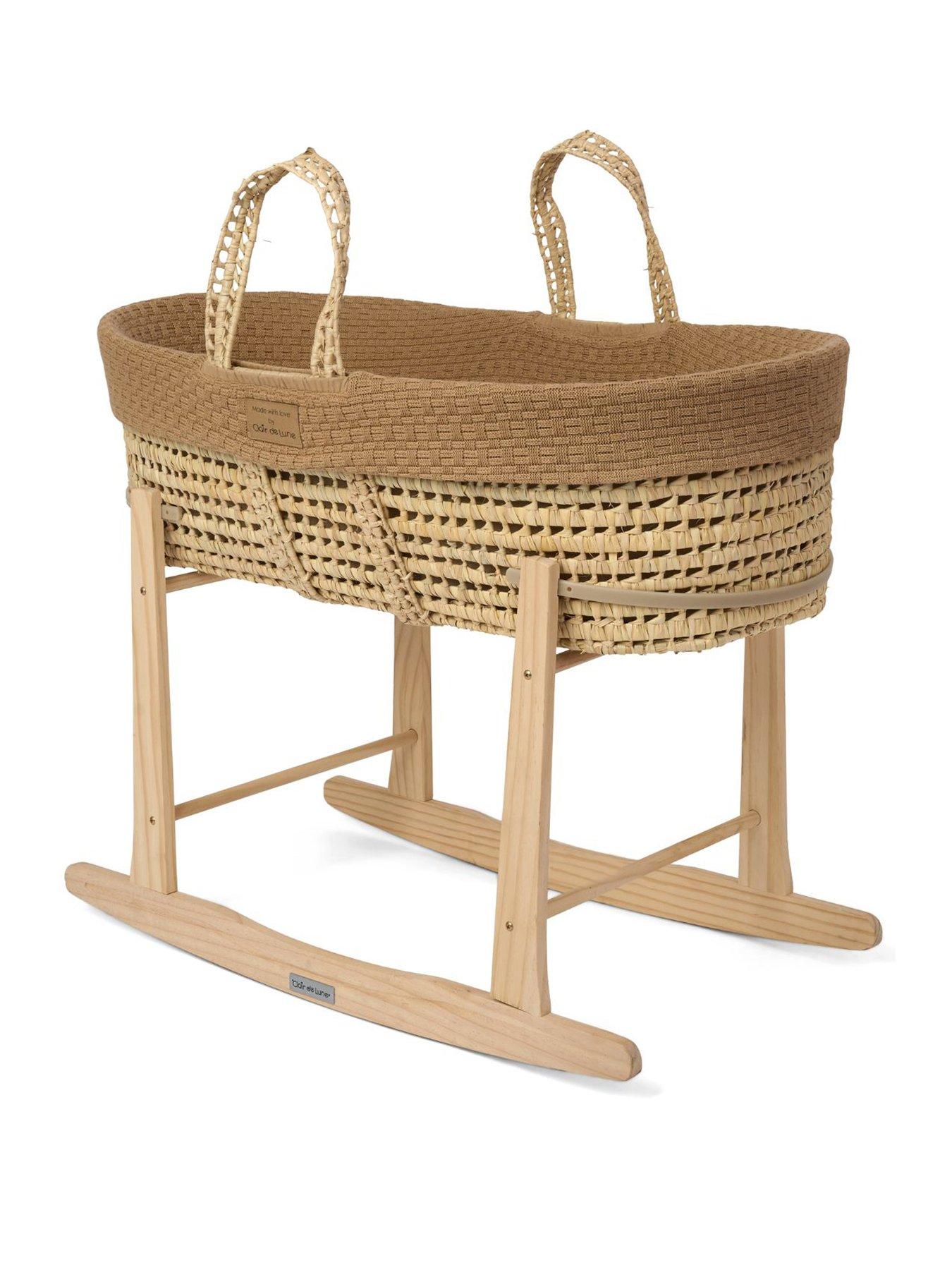  image of clair-de-lune-moses-basket-knitted-biscuit-with-natural-rocking-stand
