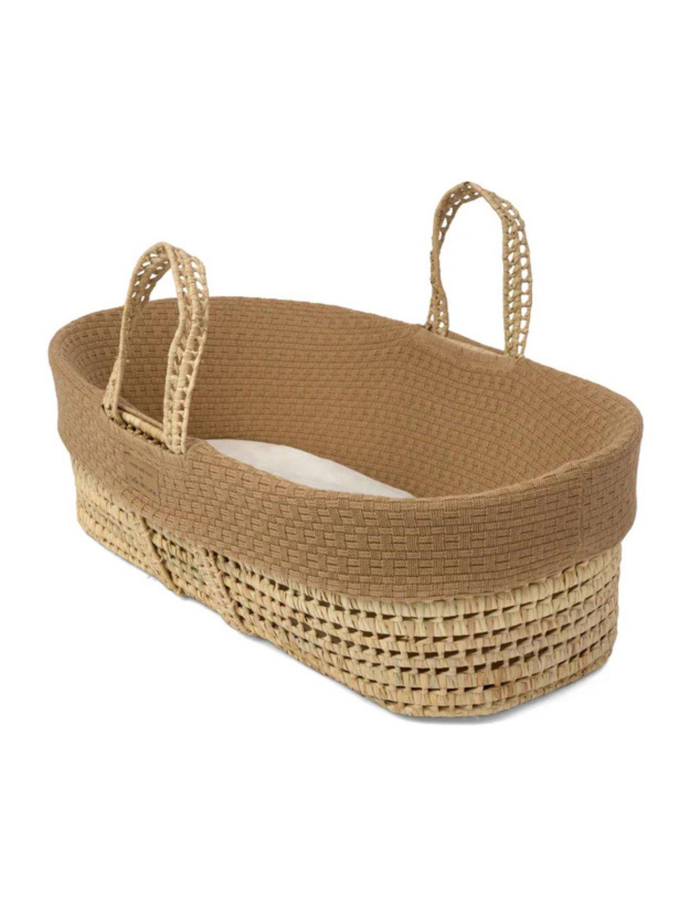  image of clair-de-lune-moses-basket-knitted-biscuit-with-natural-rocking-stand