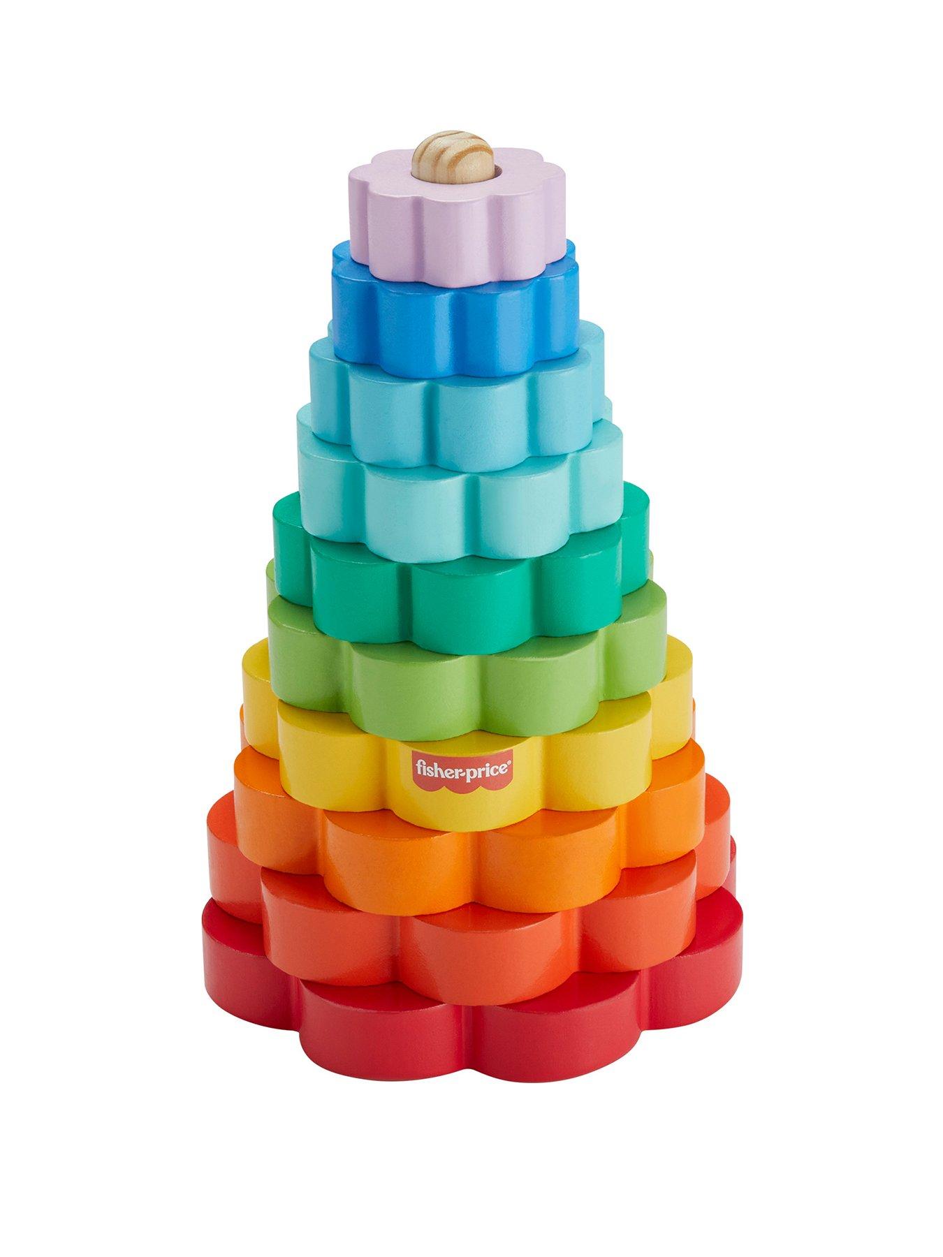undefined Wooden Ring Stacker Toddler Fine Motor Toy, 10 Wood Pieces