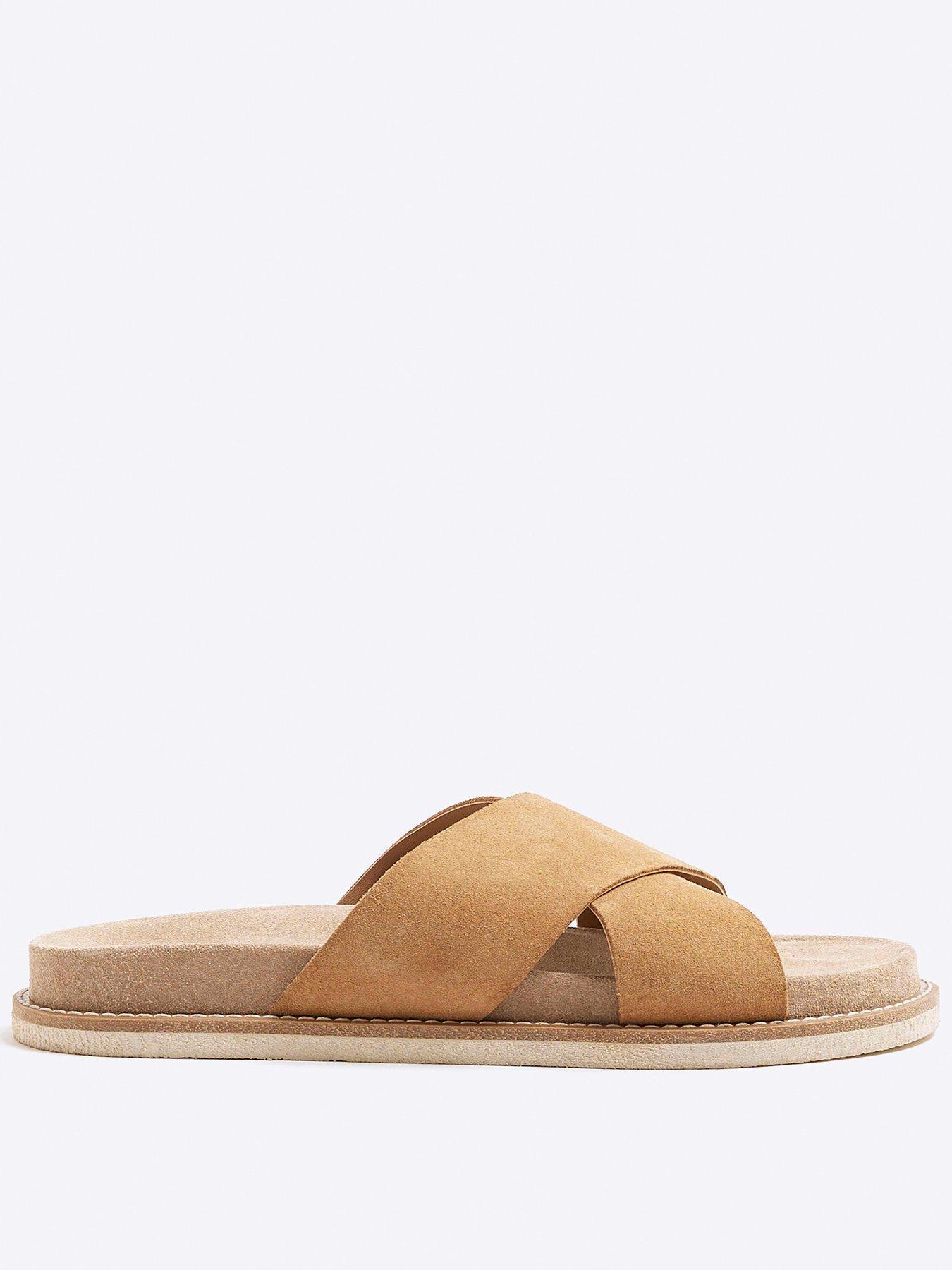 front image of river-island-cross-over-sandals-stone