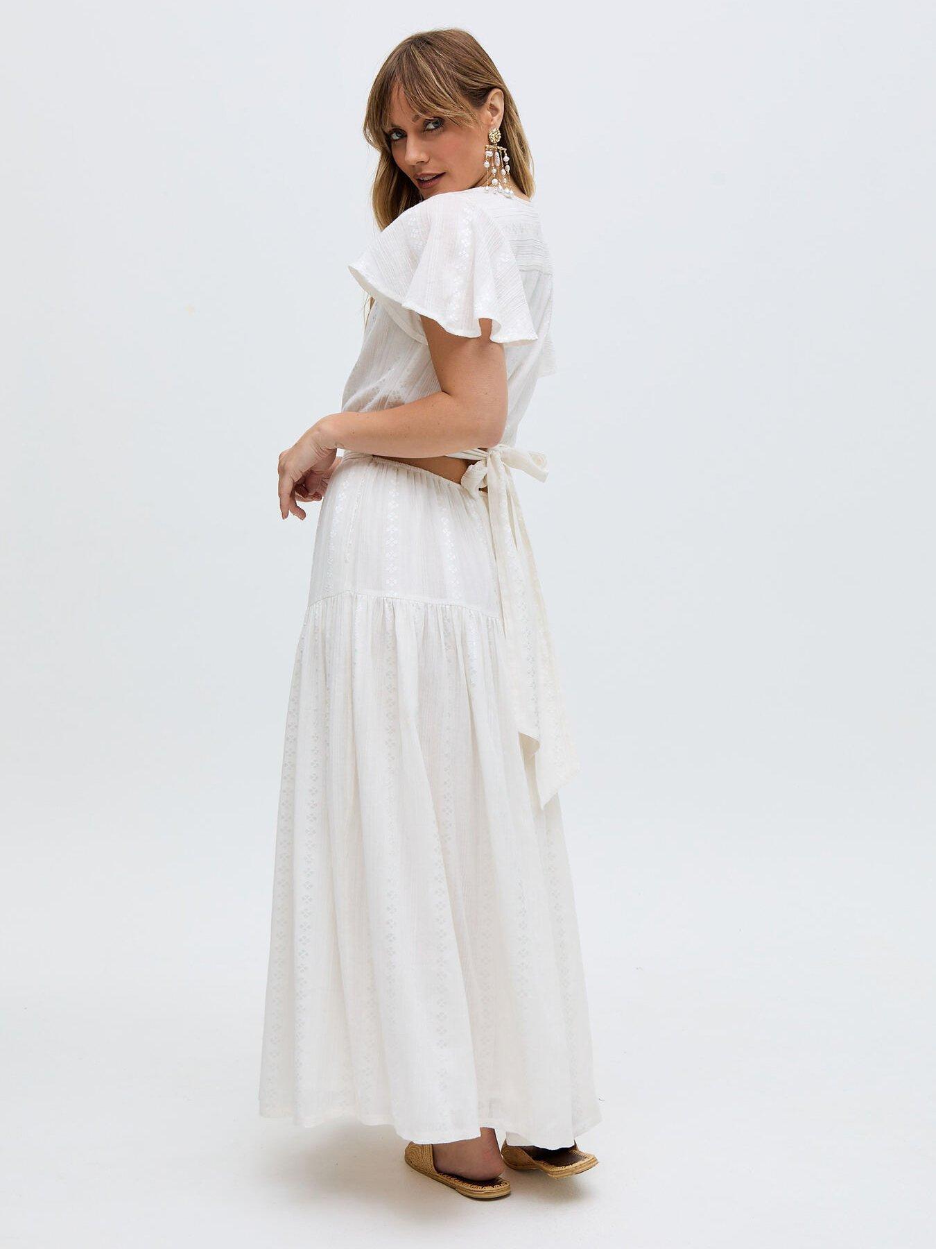  image of raffya-candice-flutter-sleeve-jacquard-maxi-dress-white