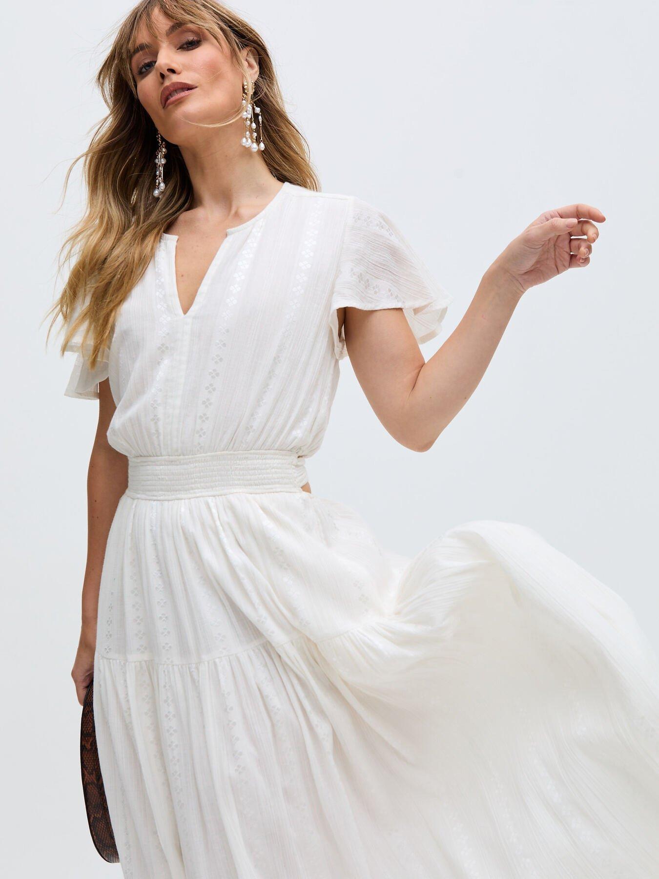  image of raffya-candice-flutter-sleeve-jacquard-maxi-dress-white
