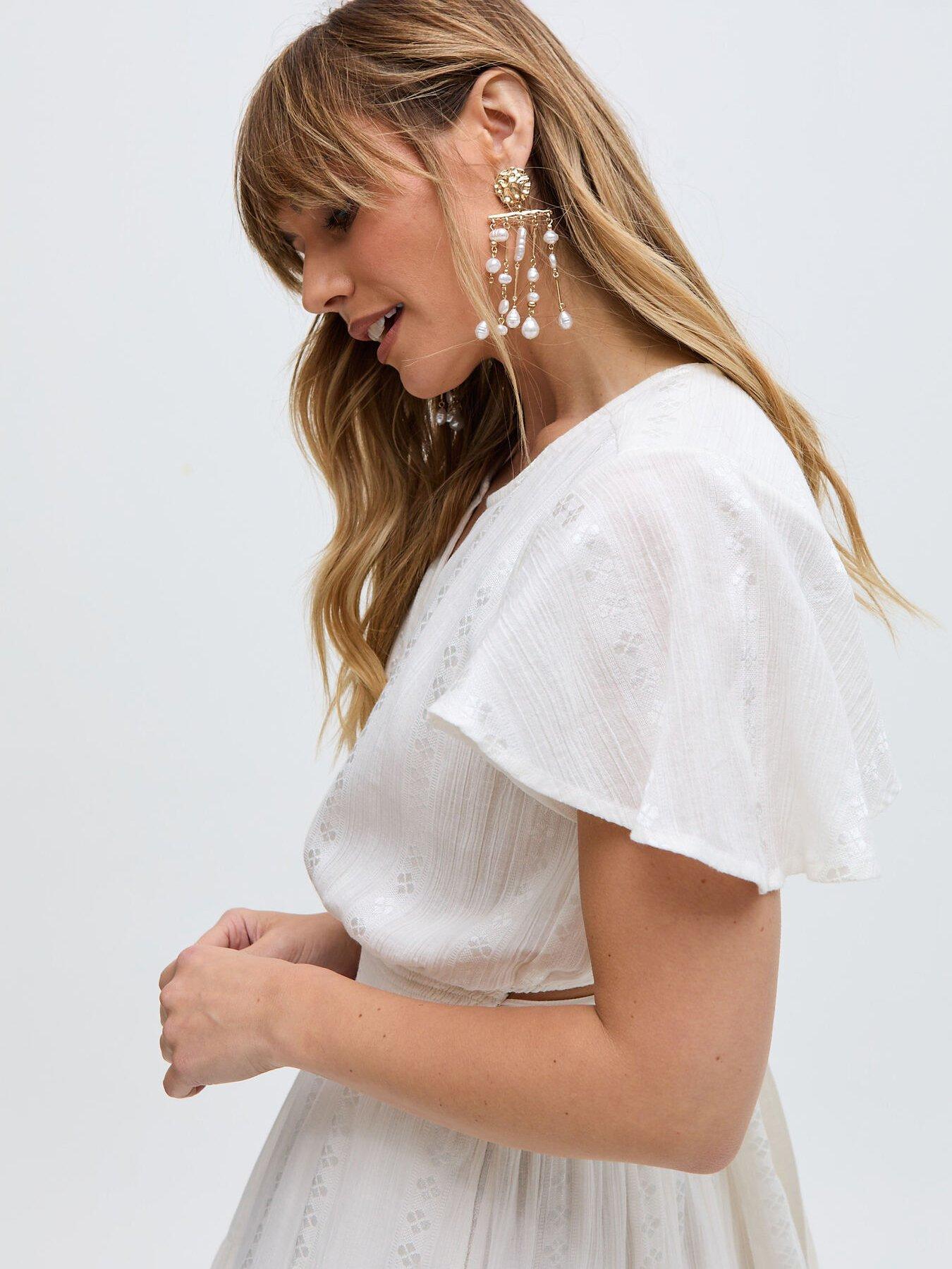  image of raffya-candice-flutter-sleeve-jacquard-maxi-dress-white