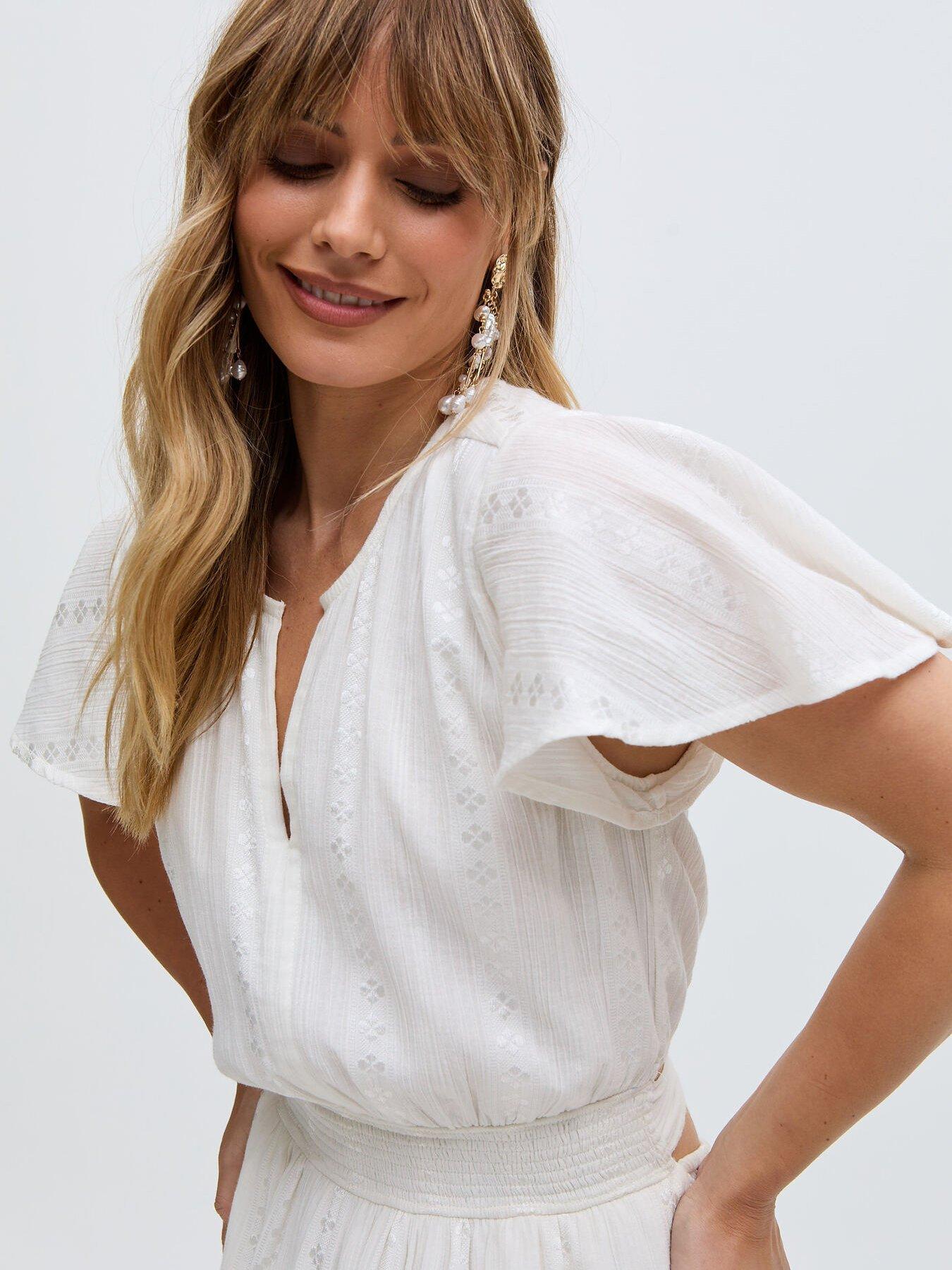  image of raffya-candice-flutter-sleeve-jacquard-maxi-dress-white