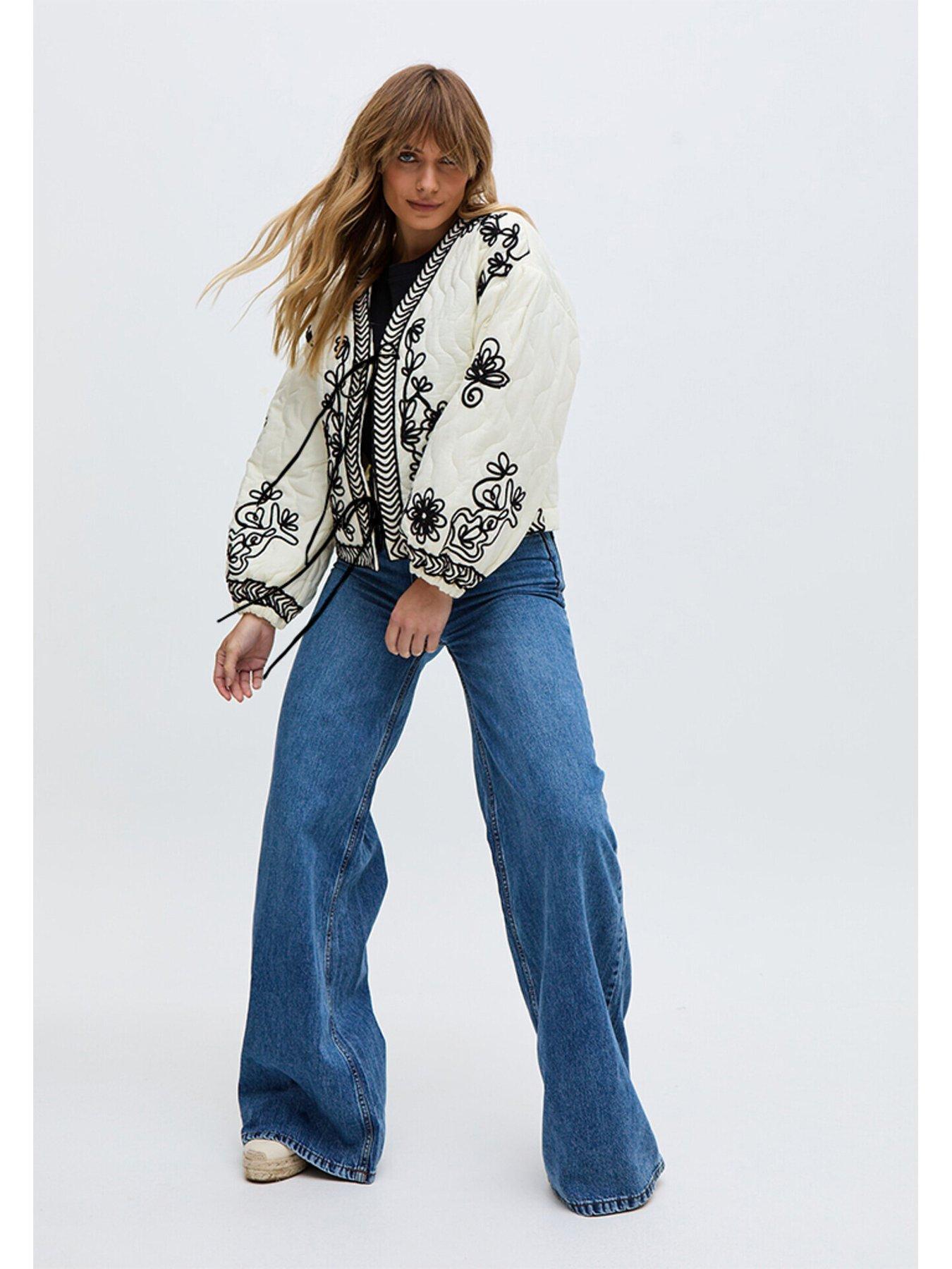 undefined Fran Quilted All Over Embroidered Jacket - White