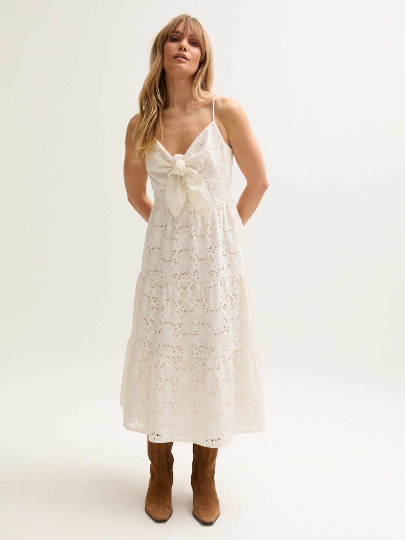 undefined Onita Tiered Broderie Anglaise Midi Dress - White