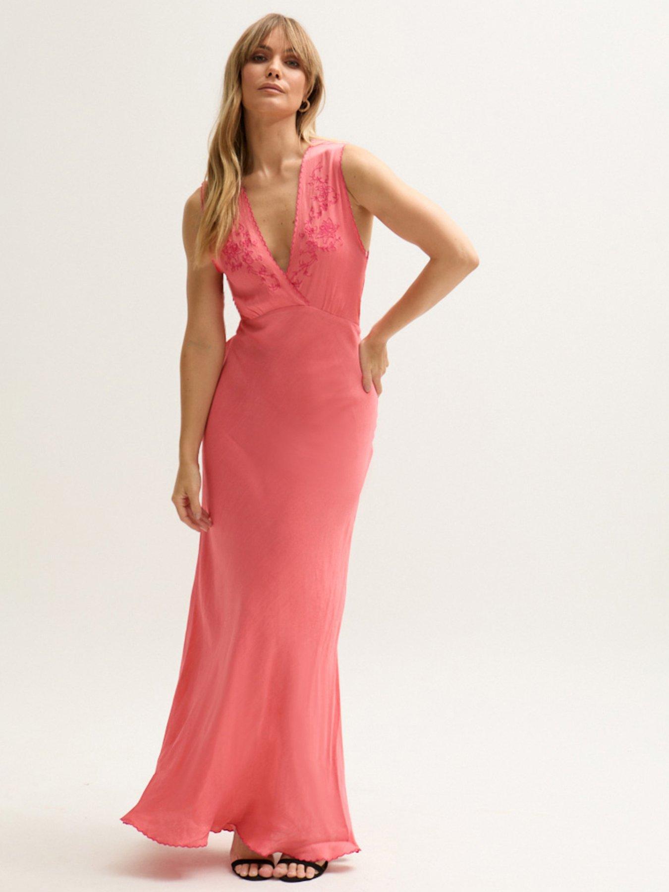 undefined Pandora Bias Cut Sleeveless Embroidered Maxi Dress - Orange