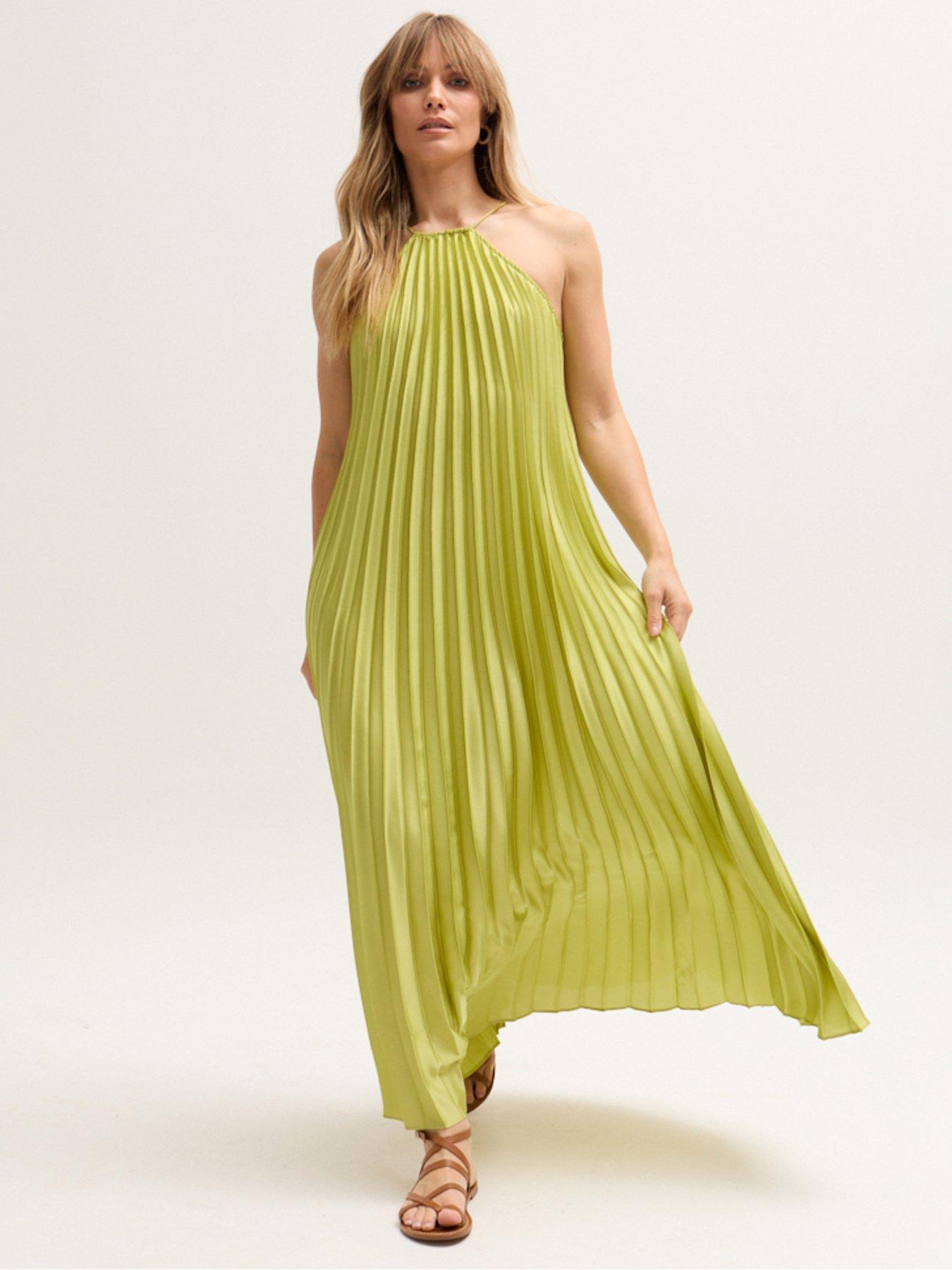 undefined Philomena Halter Neck Pleated Maxi Dress - Green