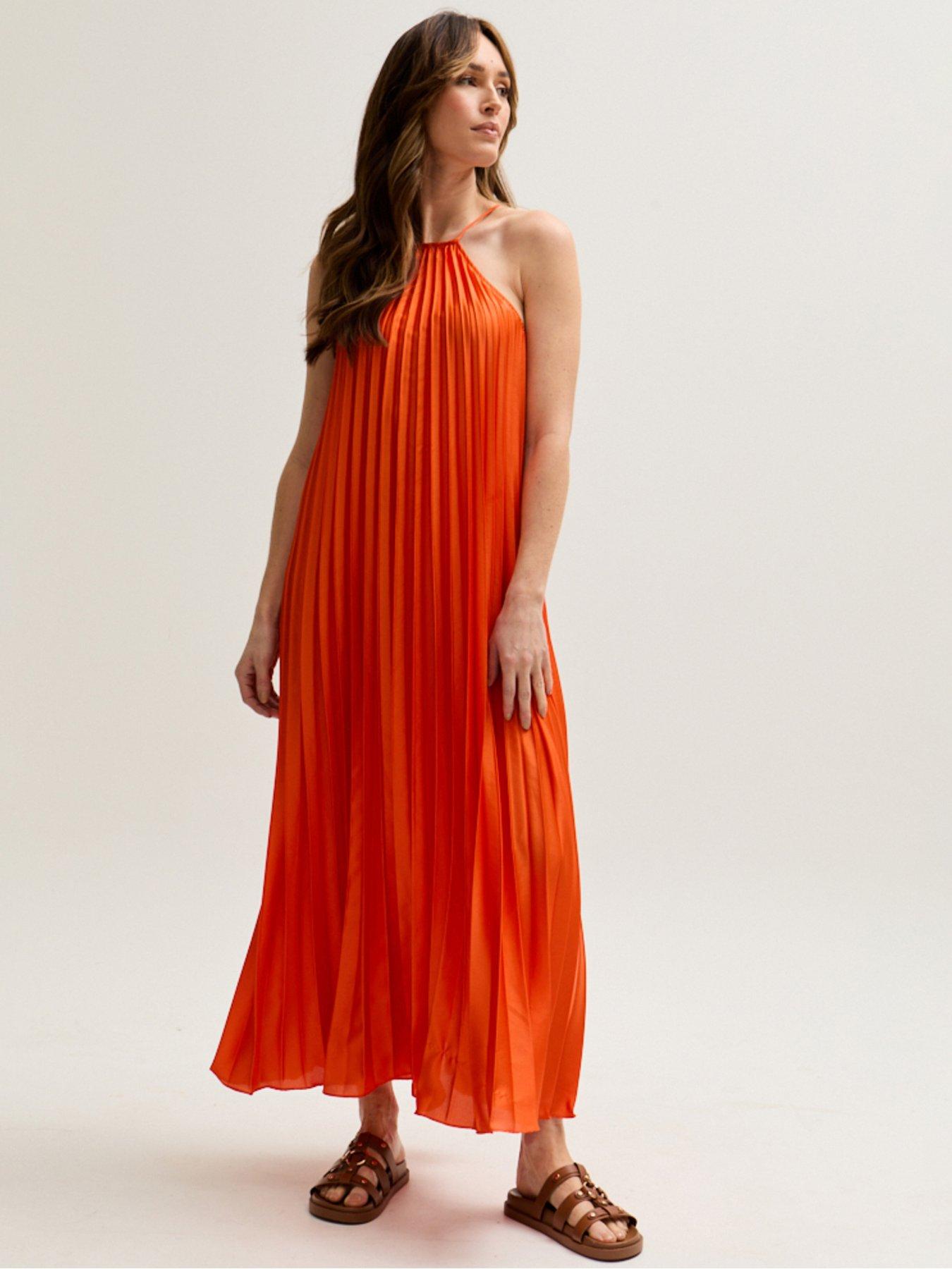 undefined Philomena Halter Neck Pleated Maxi Dress - Orange