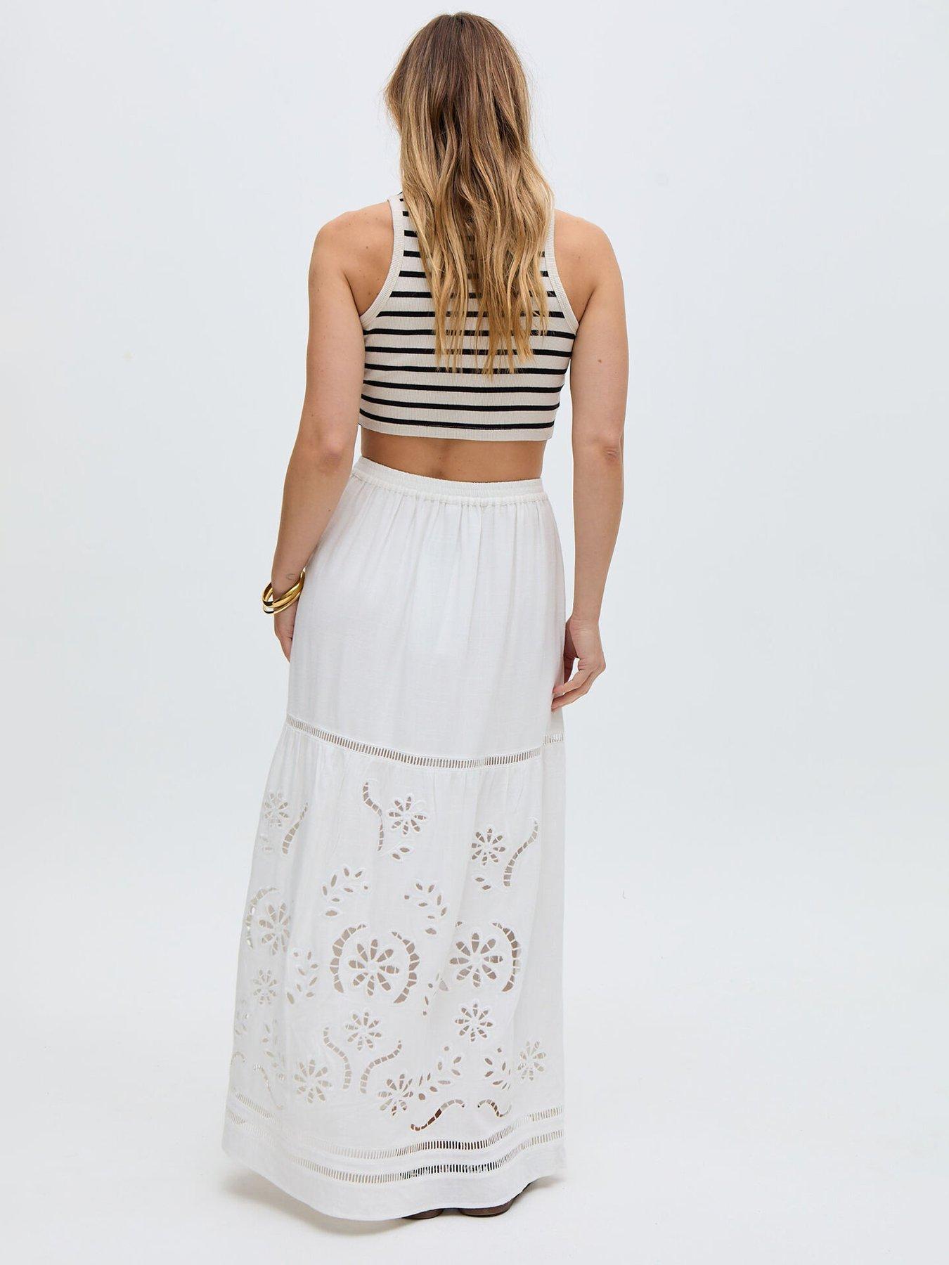  image of raffya-georgina-lace-paneled-maxi-skirt-white