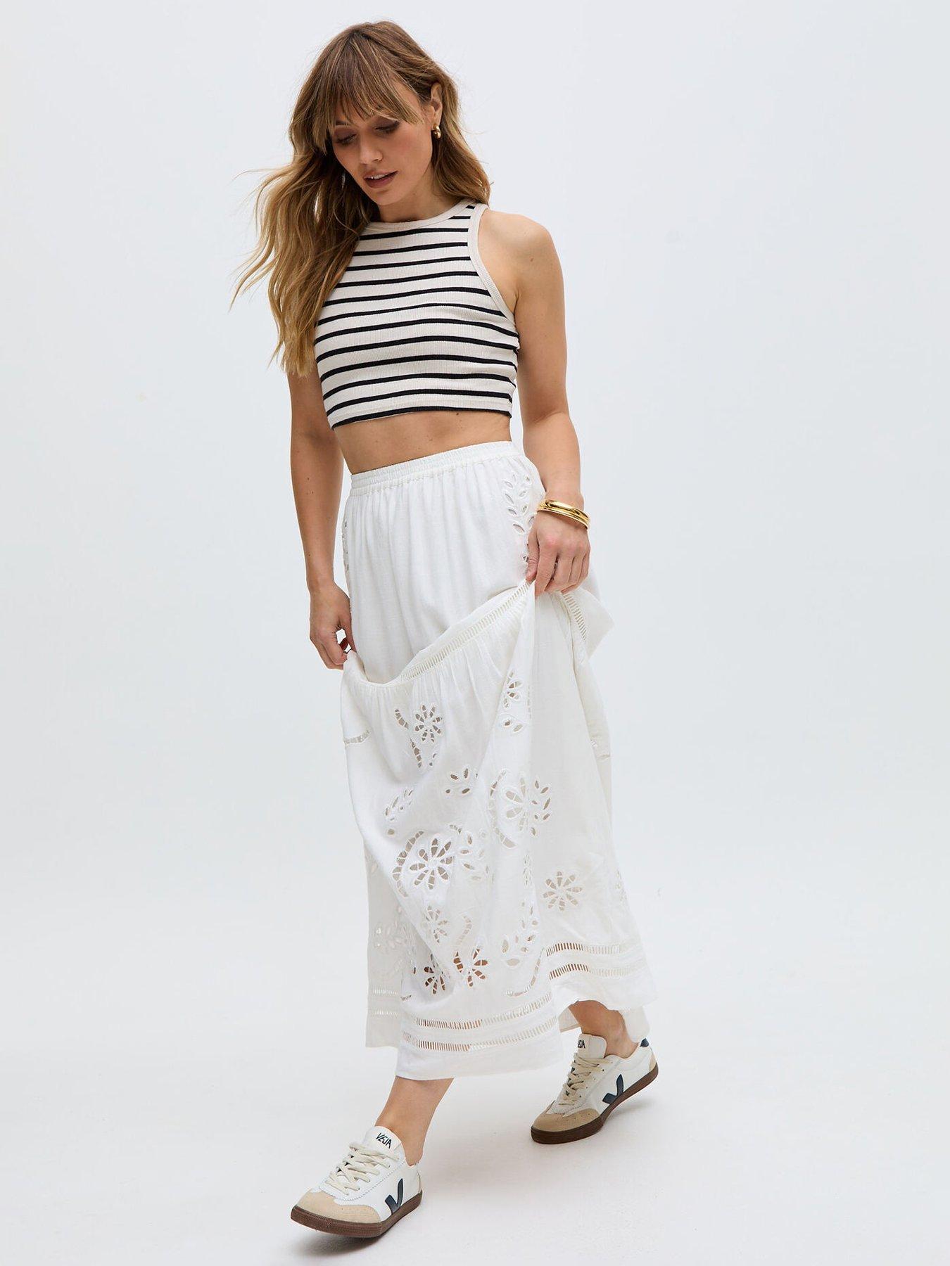  image of raffya-georgina-lace-paneled-maxi-skirt-white