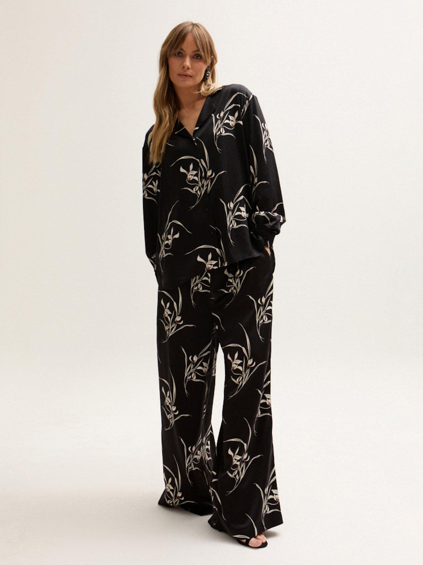 undefined Lillibet Wide Leg Large Floral Print Trouser - Black