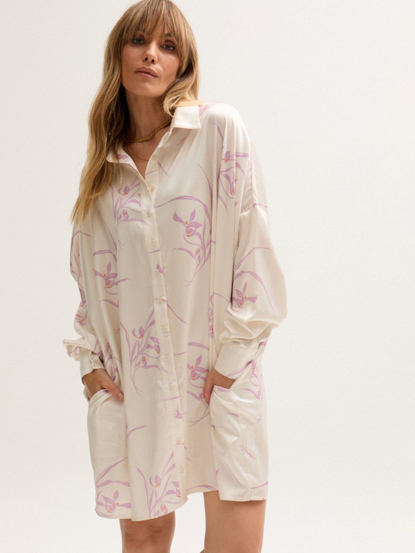  image of lily-lionel-kristy-button-down-large-floral-shirtdress-cream