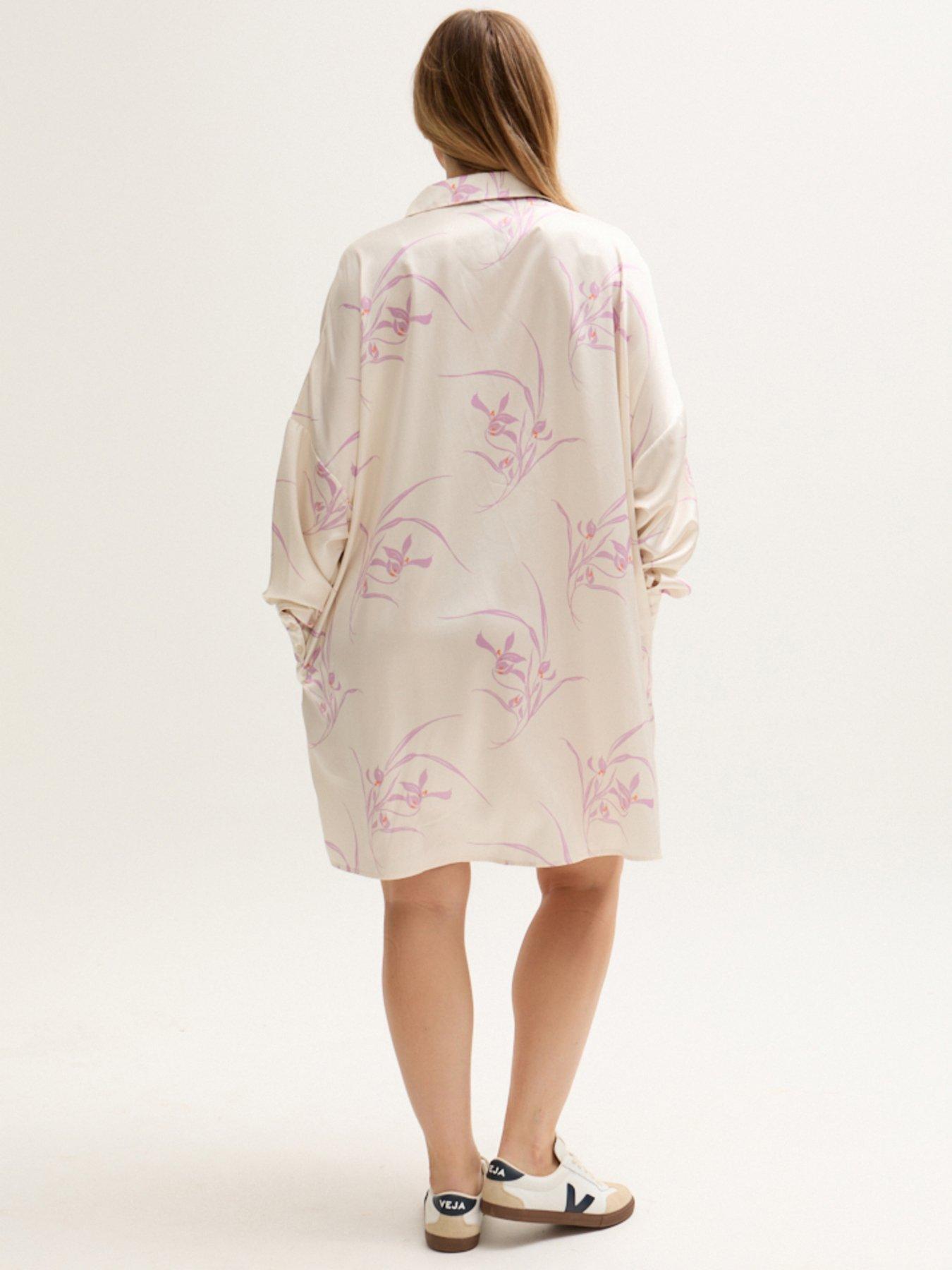  image of lily-lionel-kristy-button-down-large-floral-shirtdress-cream