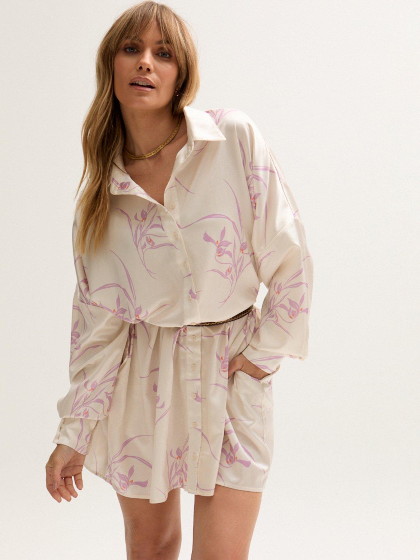  image of lily-lionel-kristy-button-down-large-floral-shirtdress-cream
