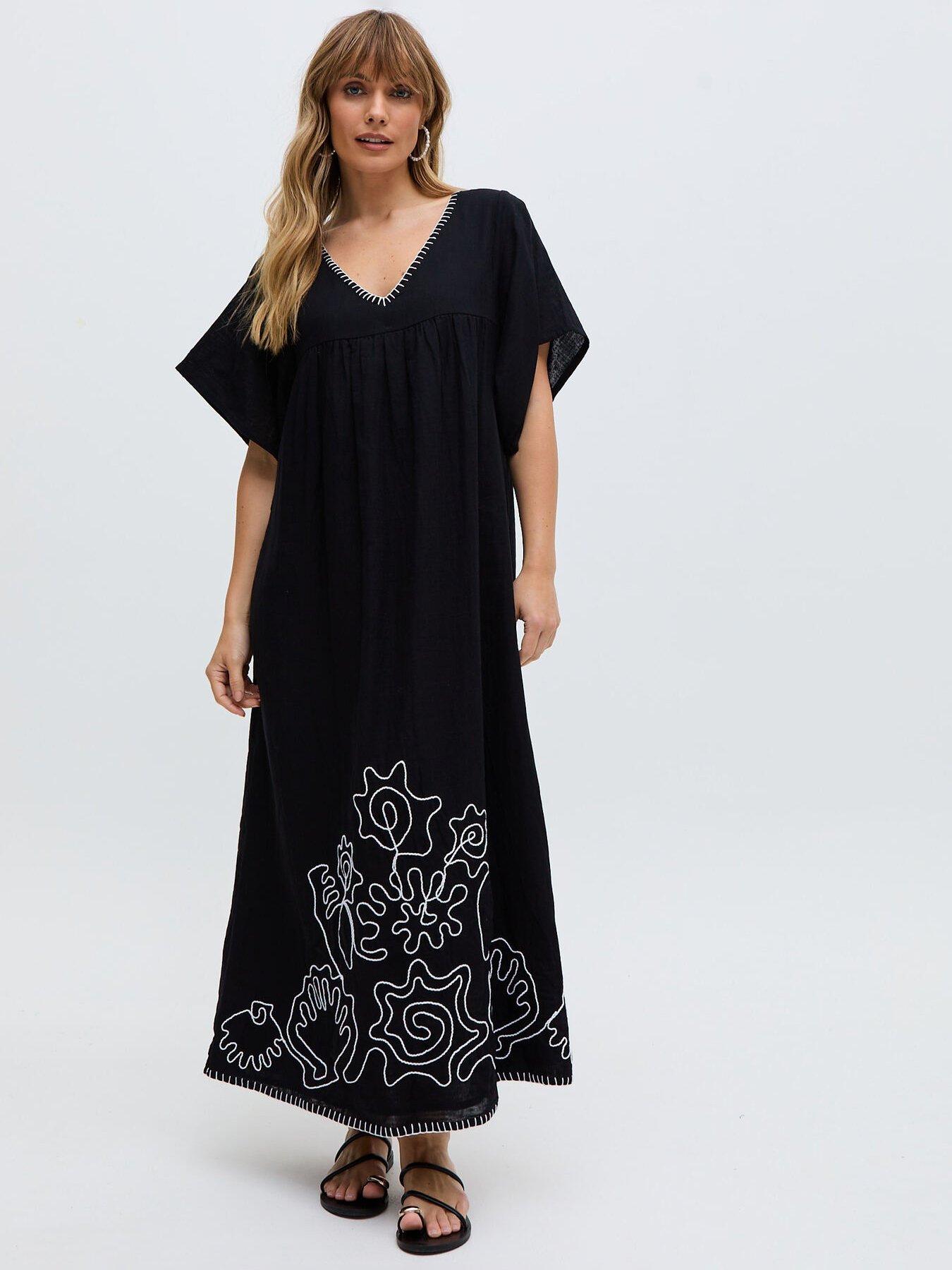 raffya-candy-tabard-embroidered-hem-midi-dress-black