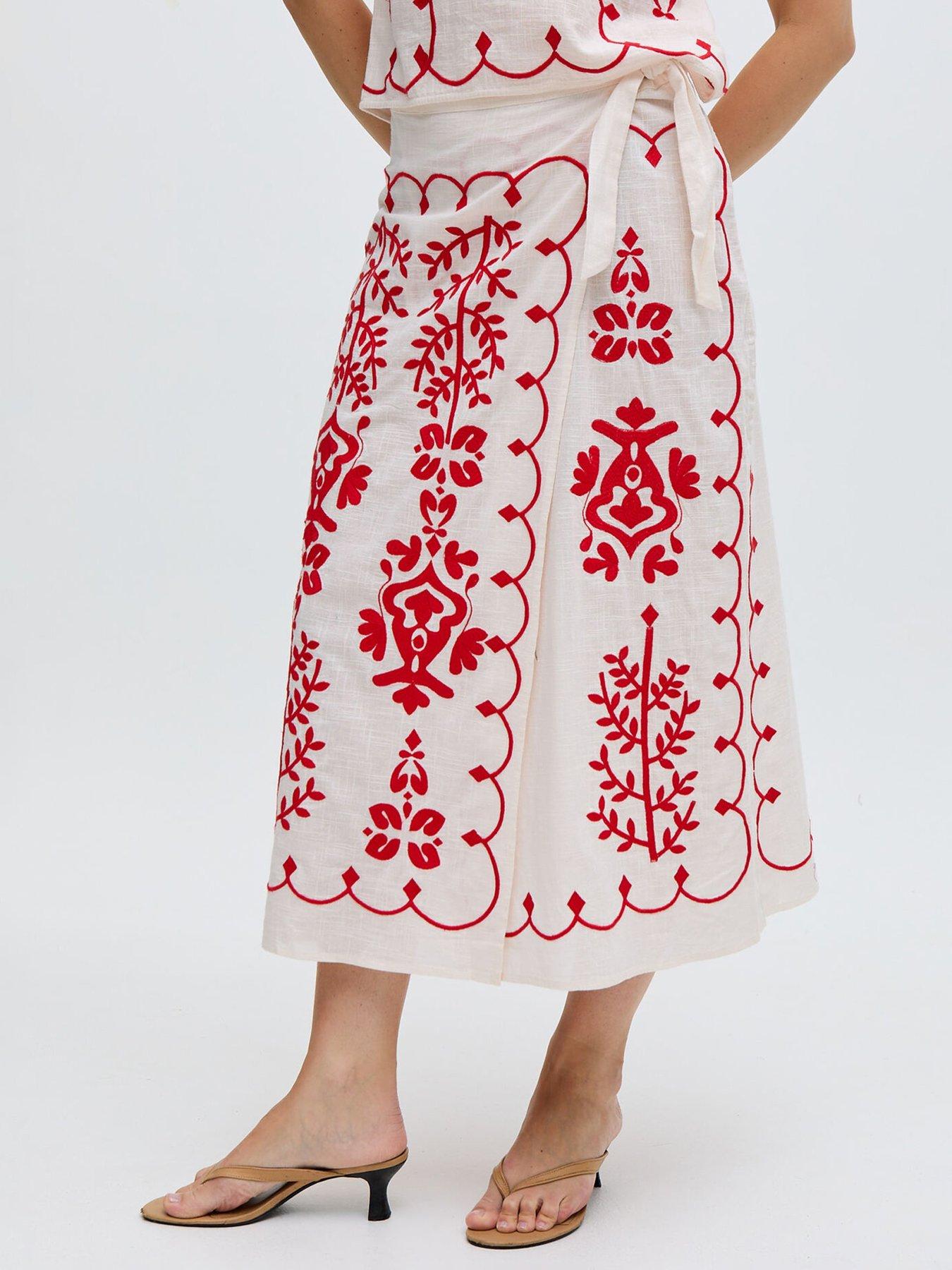  image of raffya-fraya-cross-hatch-embroidered-wrap-midi-skirt-white