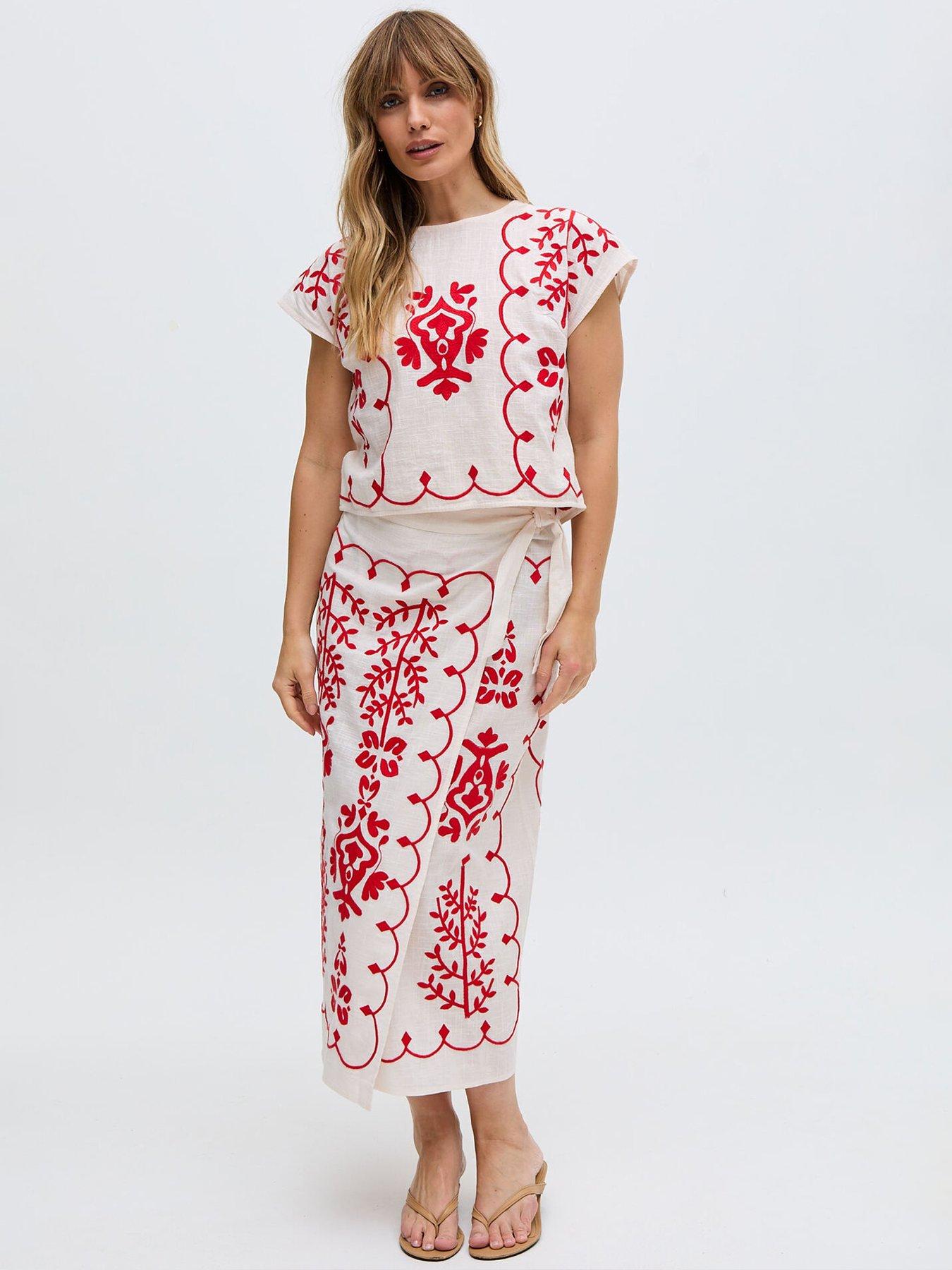  image of raffya-fraya-cross-hatch-embroidered-wrap-midi-skirt-white