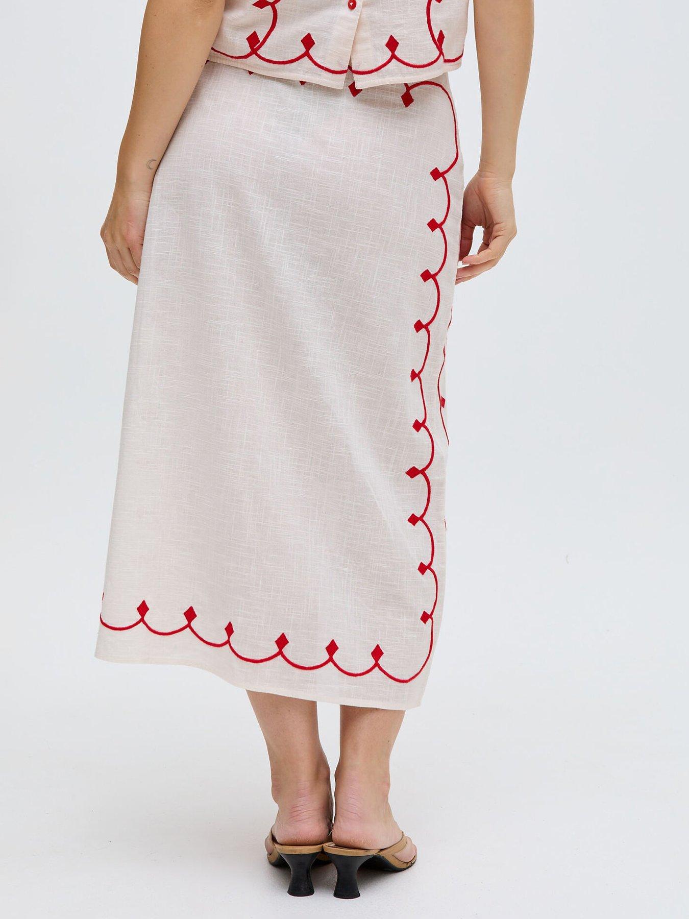  image of raffya-fraya-cross-hatch-embroidered-wrap-midi-skirt-white
