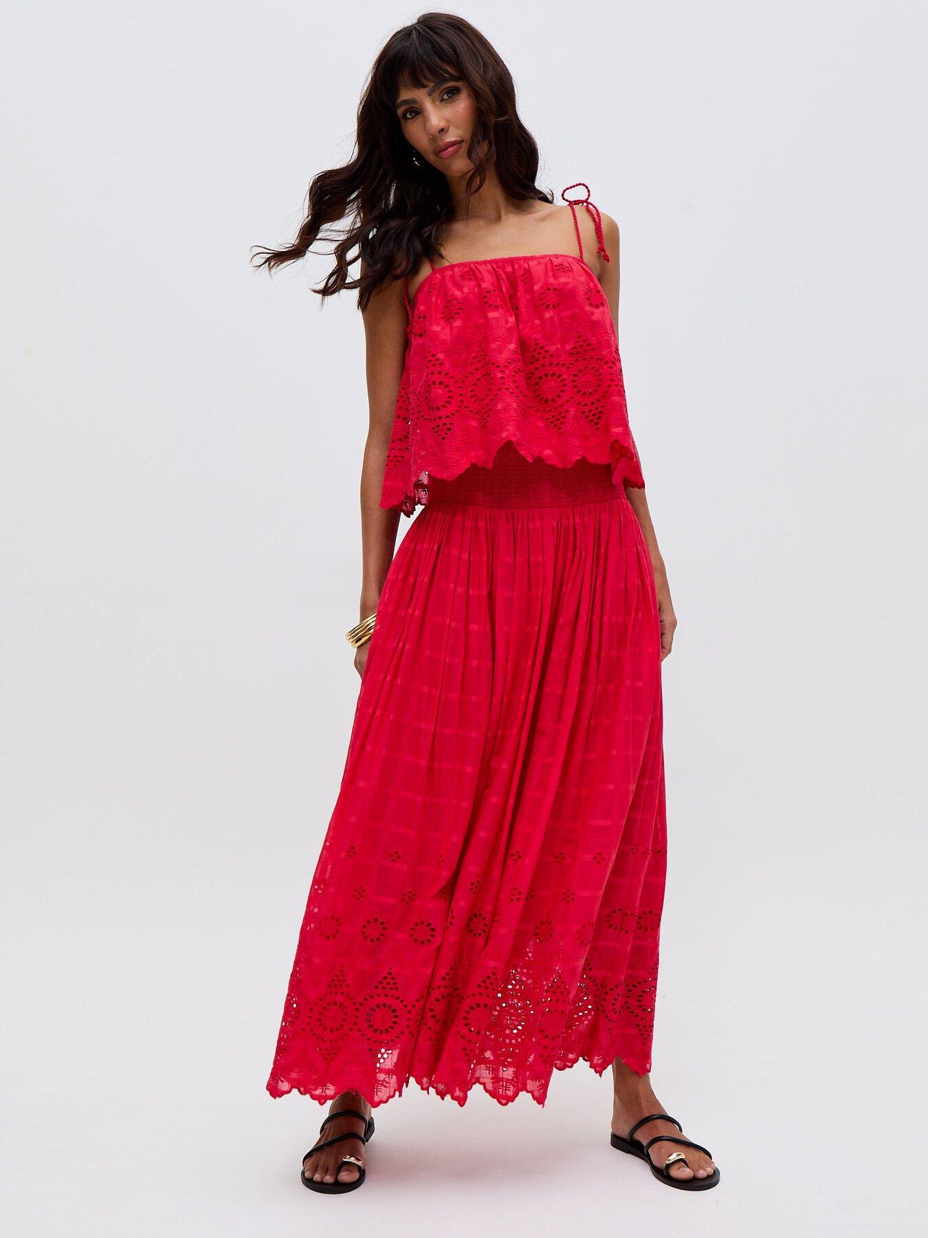 raffya-mirella-smocked-waist-embroidered-midi-skirt-red