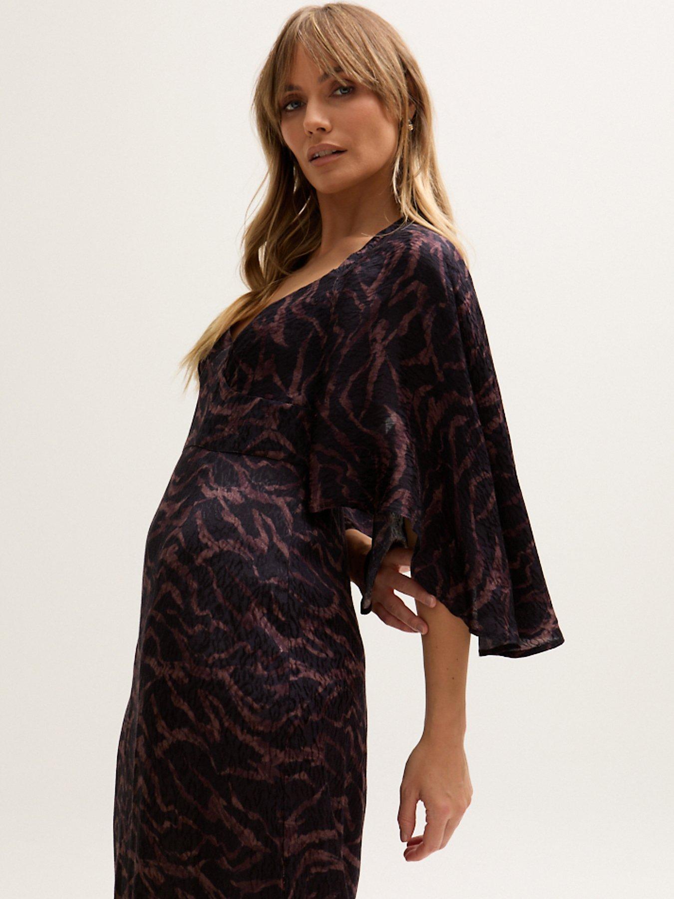  image of lily-lionel-lydia-angel-sleeve-midnight-tiger-print-maxi-dress-brown