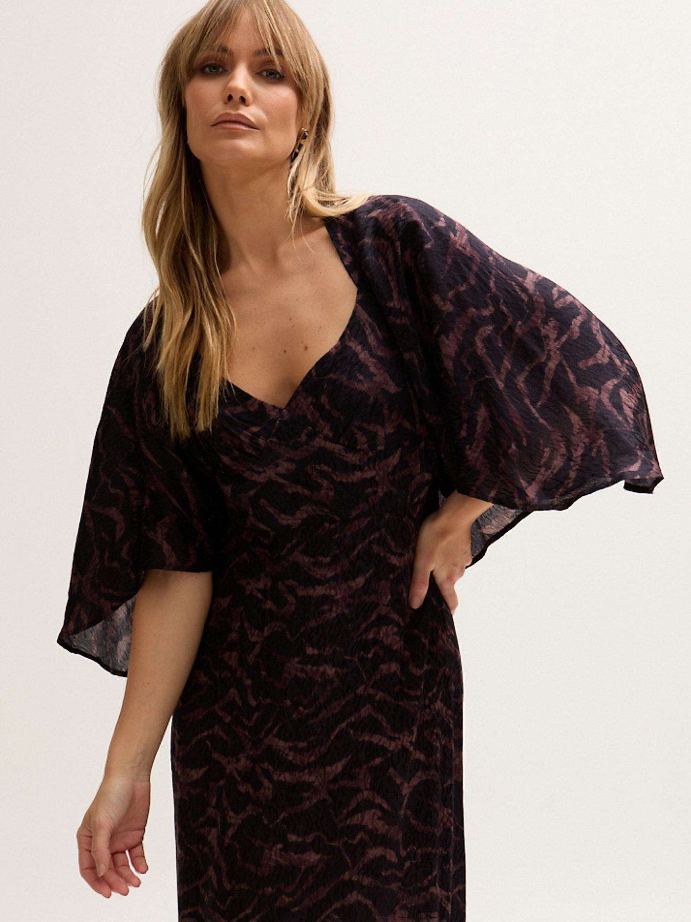  image of lily-lionel-lydia-angel-sleeve-midnight-tiger-print-maxi-dress-brown