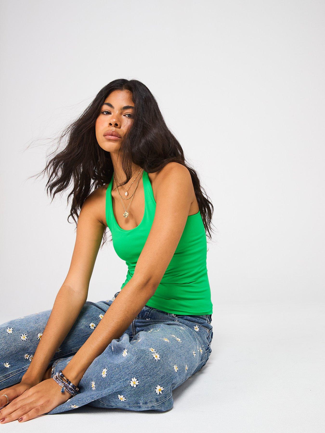  image of free-people-clean-lines-racerback-top-bright-green