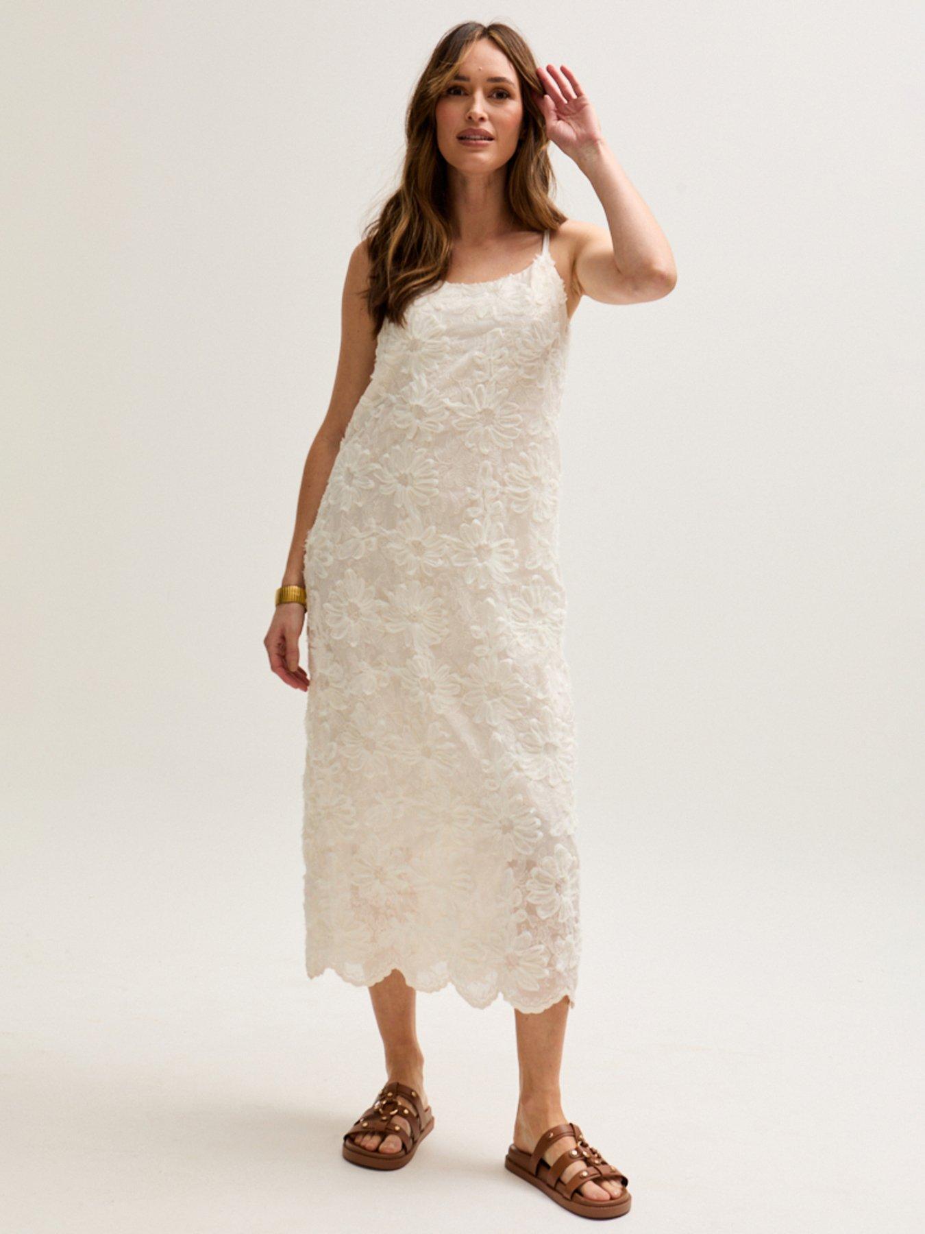 undefined Lily Spaghetti Strap Midi Dress - Cream