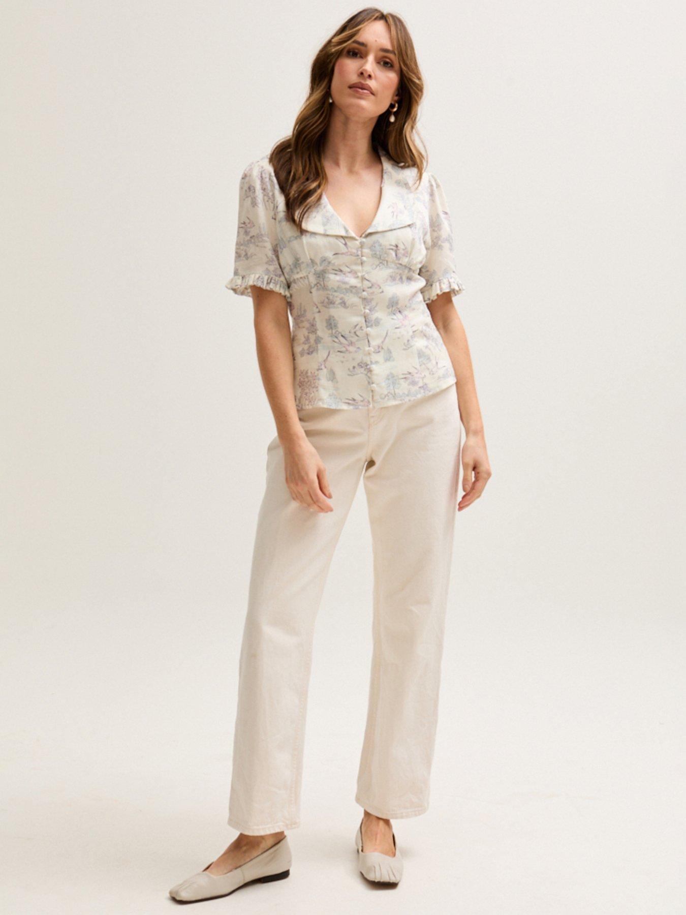  image of lily-lionel-rachel-vintage-inspired-short-sleeve-josephine-print-shirt-cream