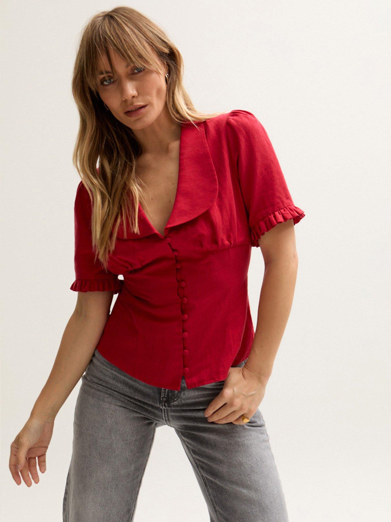  image of lily-lionel-rachel-vintage-inspired-short-sleeve-shirt-red