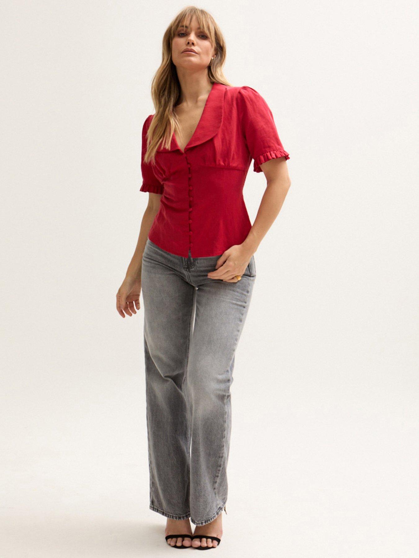  image of lily-lionel-rachel-vintage-inspired-short-sleeve-shirt-red