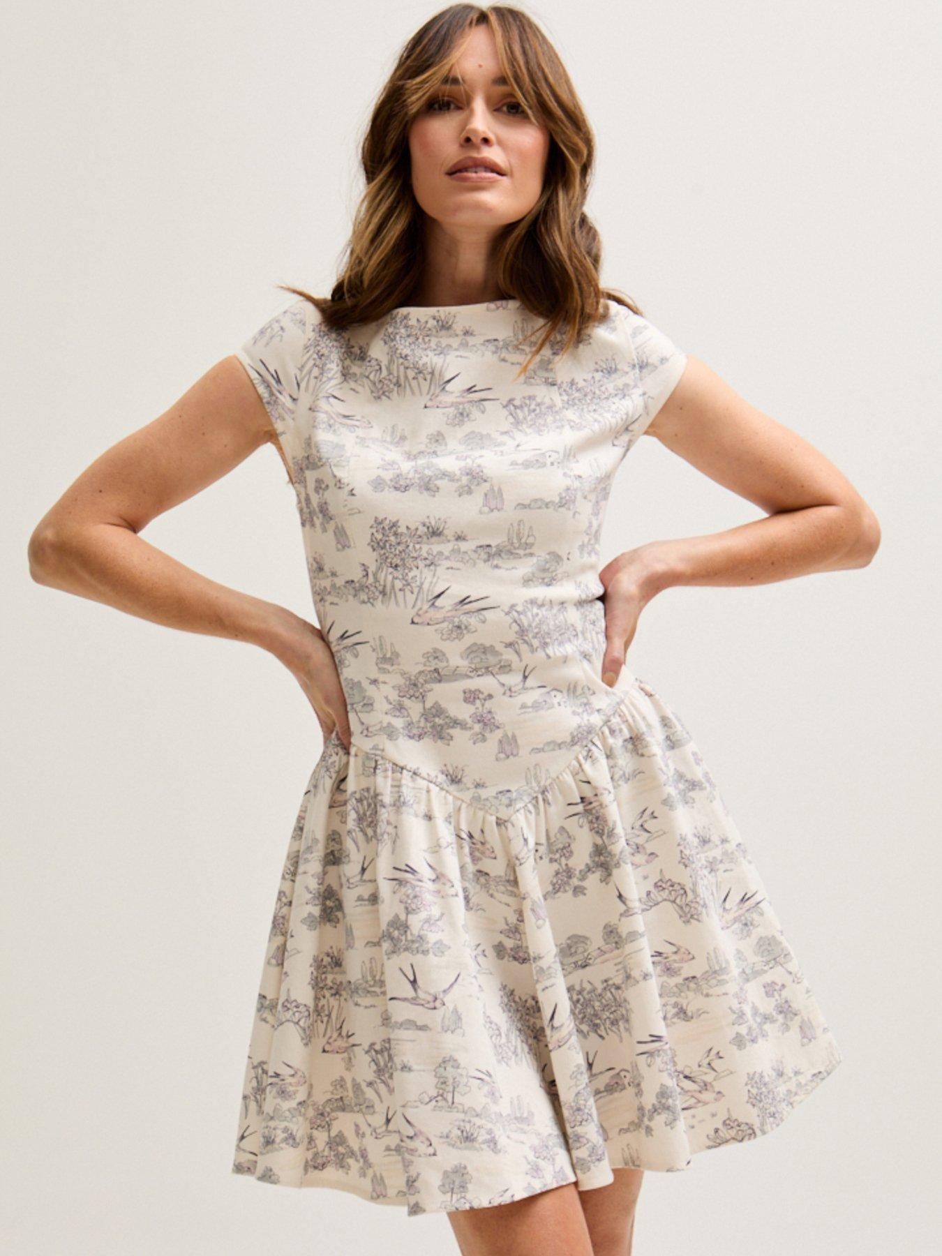  image of lily-lionel-heidy-corset-inspired-josephine-print-mini-dress-cream