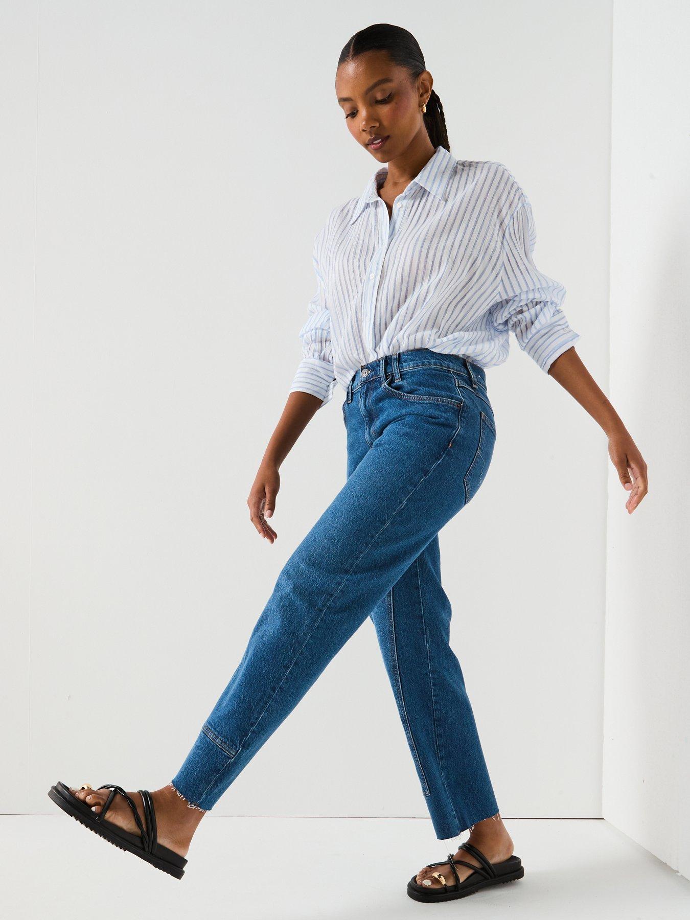 FREE PEOPLE Risk Taker Mid-Rise Straight Jeans - Dark Blue | Littlewoods
