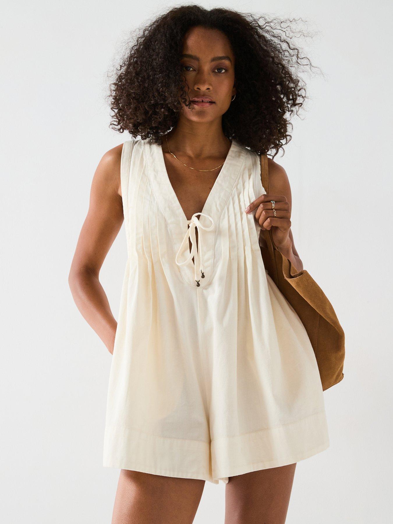 Image 1 of 6 of FREE PEOPLE Webster Denim Playsuit - White