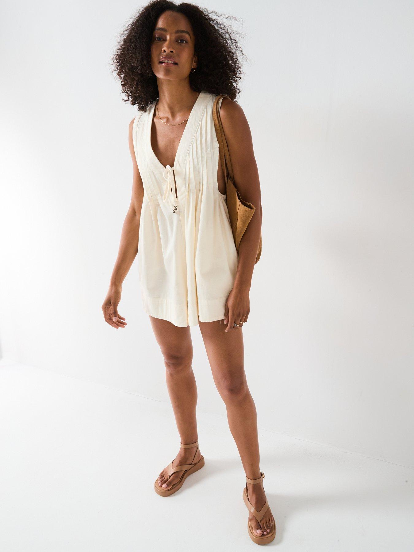 Image 3 of 6 of FREE PEOPLE Webster Denim Playsuit - White