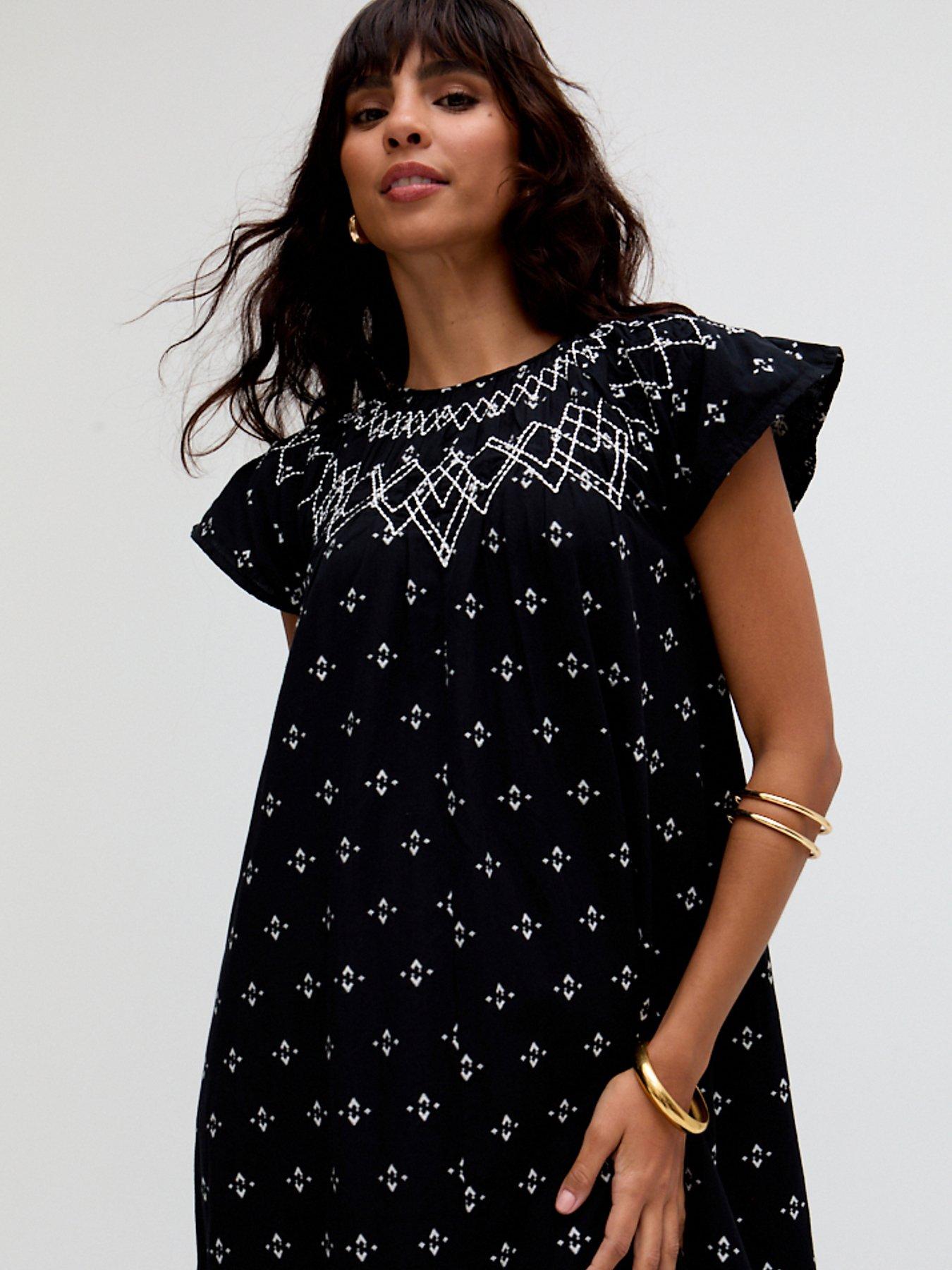  image of raffya-willow-embroidered-shirring-jacquard-maxi-dress-black