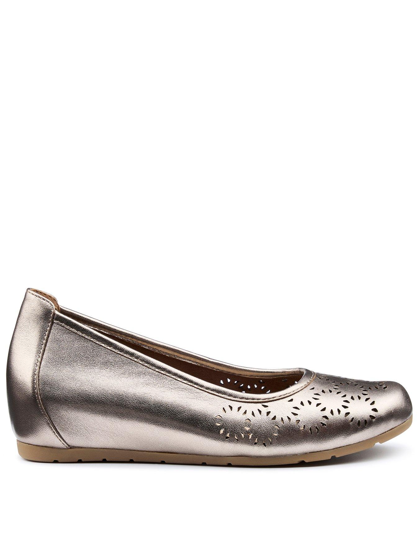  image of hotter-swan-wide-fit-metallic-wedge-shoe-pewter
