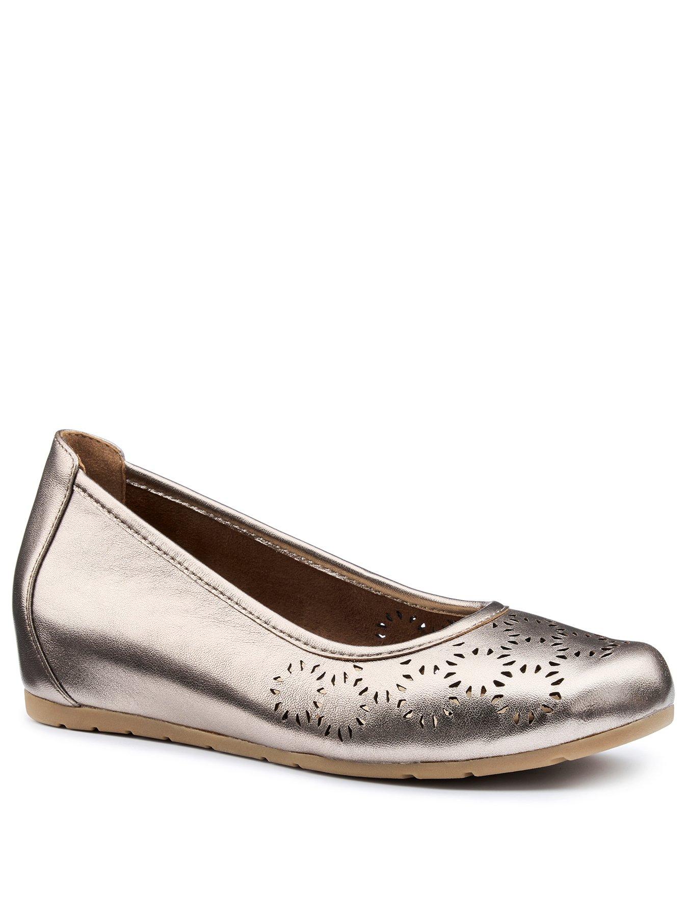  image of hotter-swan-wide-fit-metallic-wedge-shoe-pewter