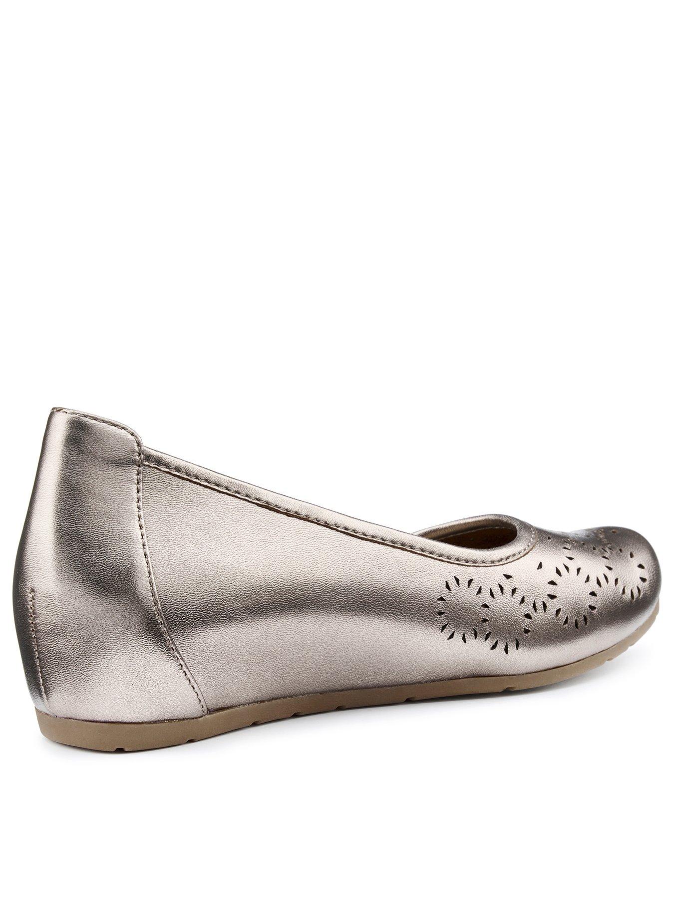  image of hotter-swan-wide-fit-metallic-wedge-shoe-pewter