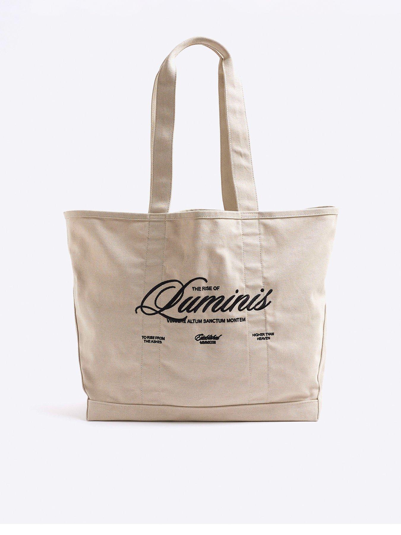 Image 1 of 5 of River Island Embroidery Tote Bag - Stone