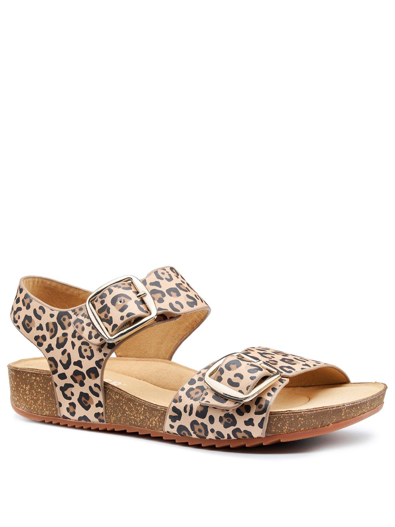  image of hotter-tourist-ii-wide-fit-leather-leopard-print-sandal-brown