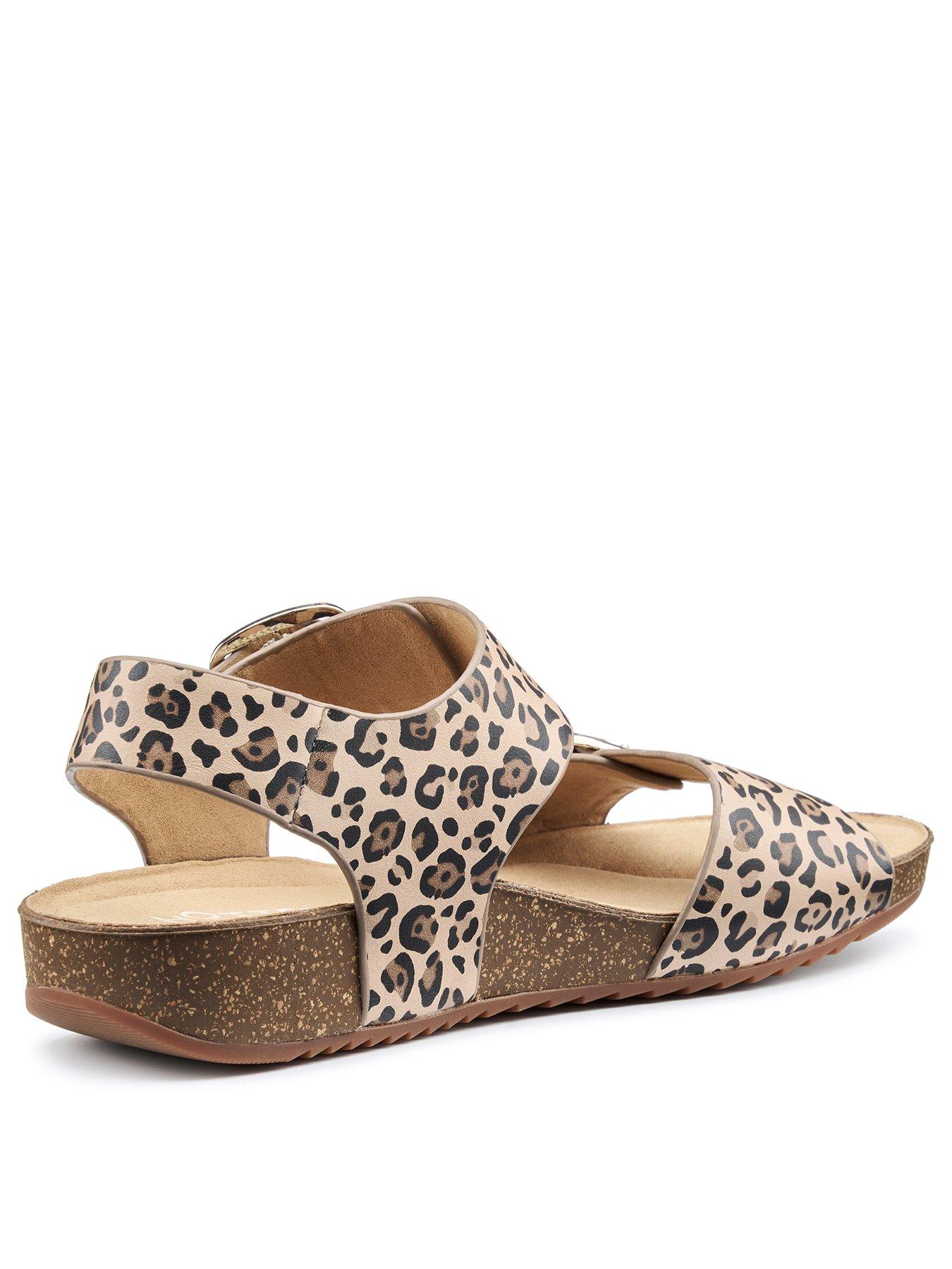  image of hotter-tourist-ii-wide-fit-leather-leopard-print-sandal-brown